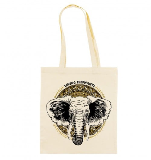 Tote Bag Elephants de couleur Écru