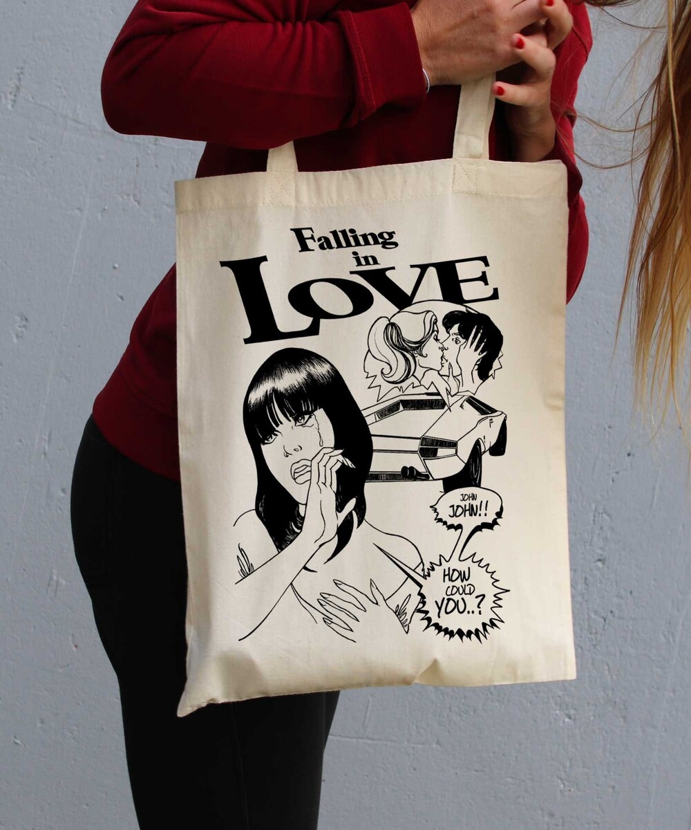 Tote Bag Falling in Love de couleur Crème