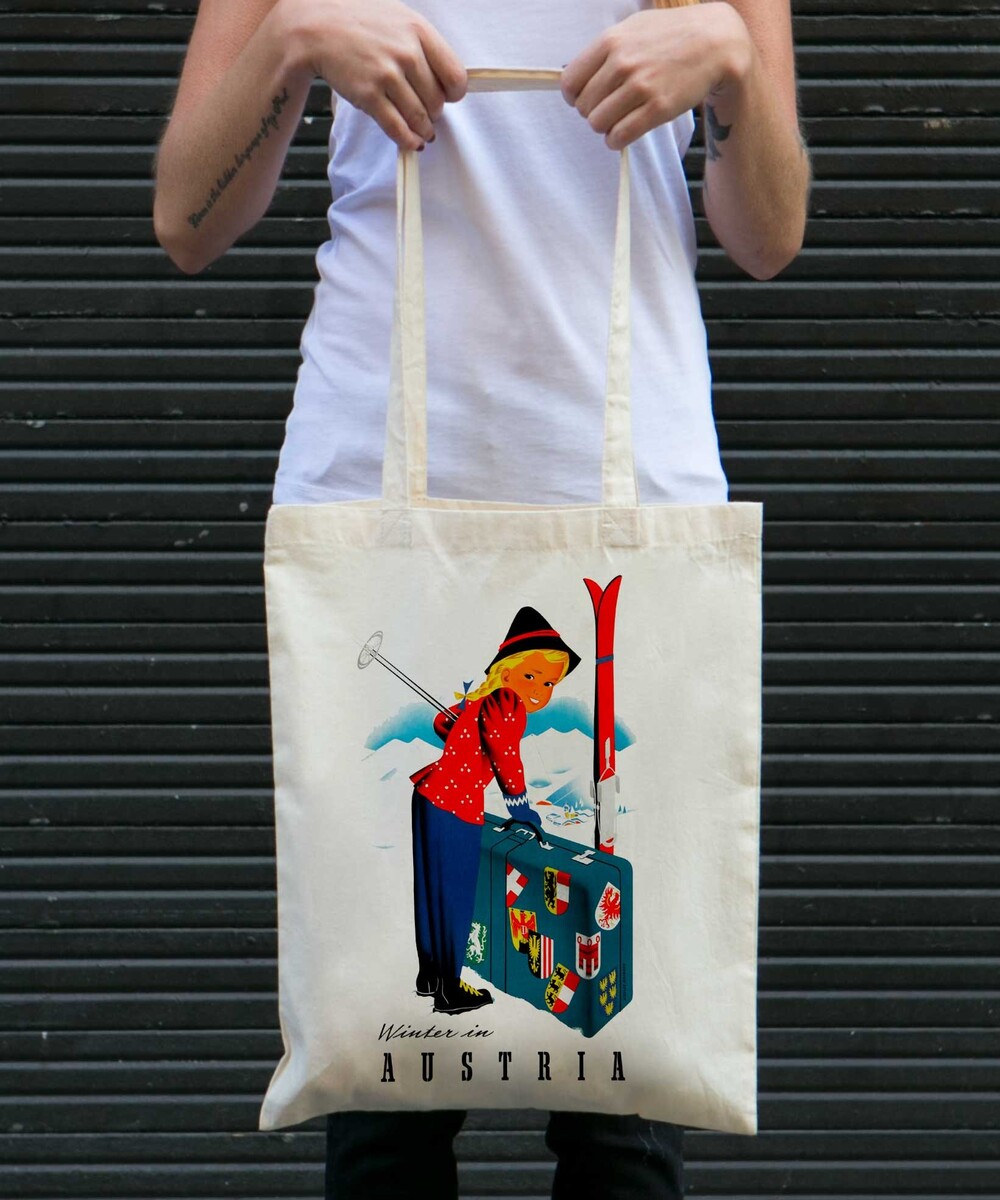 Tote Bag Winter in Austria de couleur Crème
