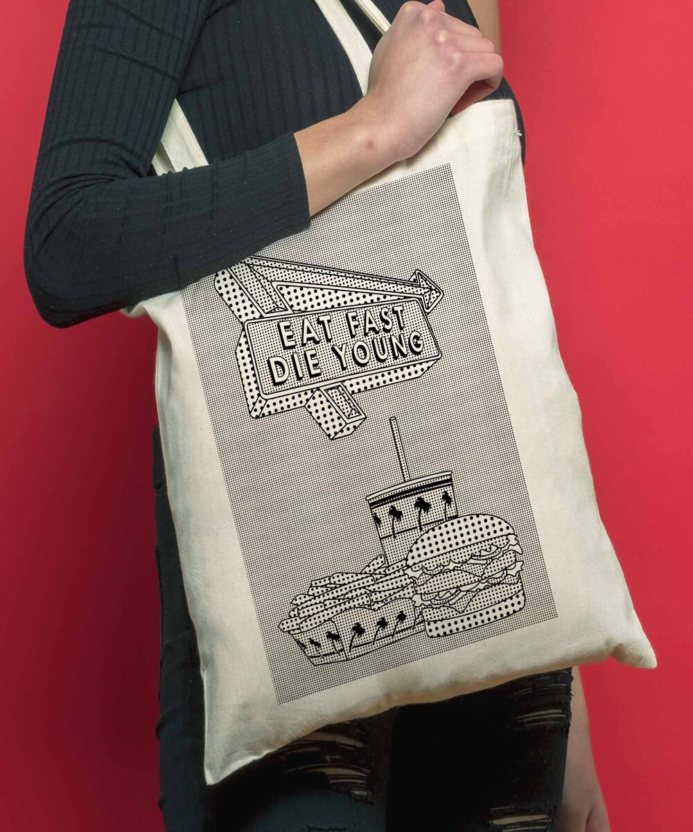 Tote Bag Eat Fast de couleur Crème