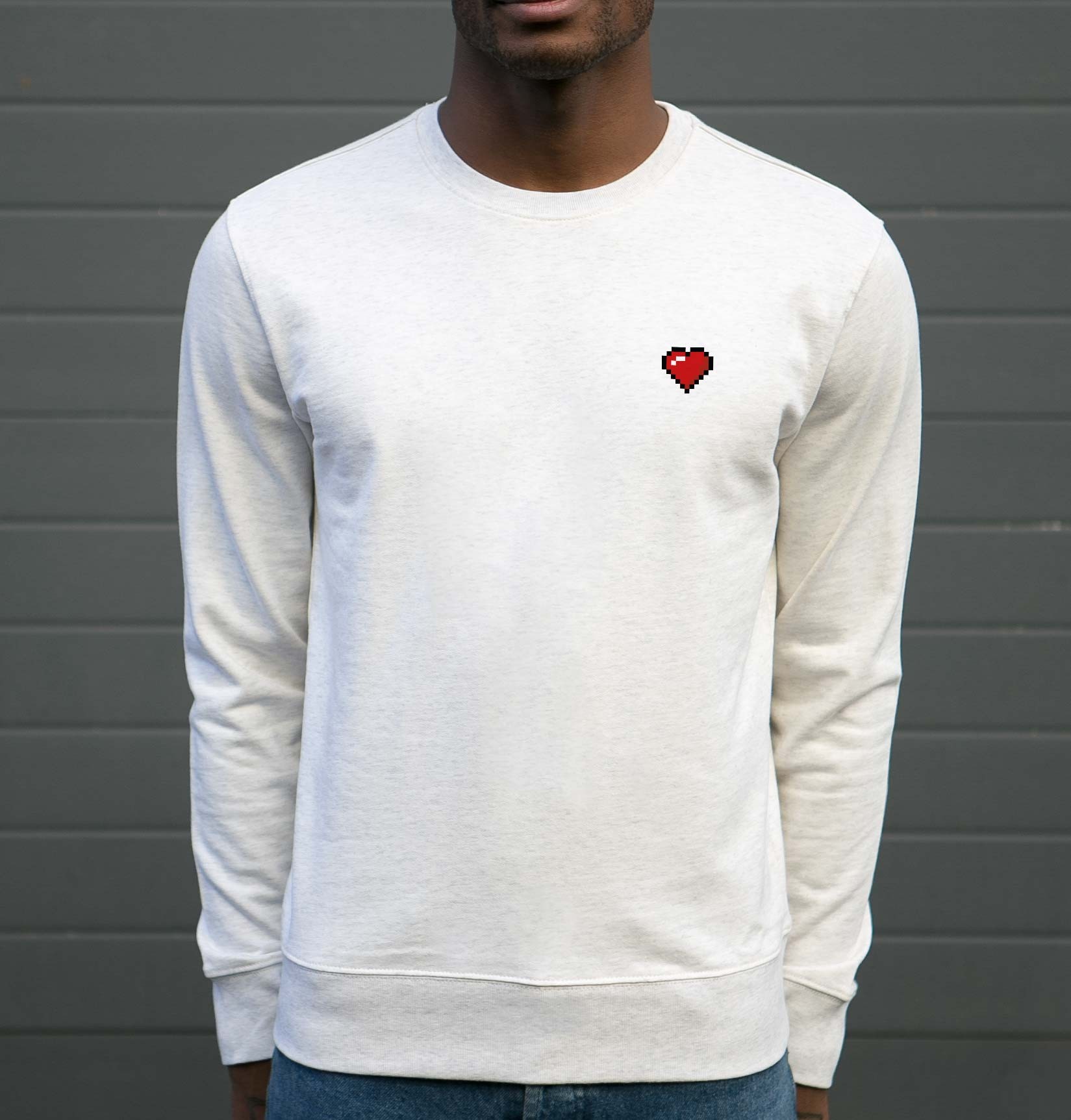 Sweat Pixel Coeur de couleur Gris chiné