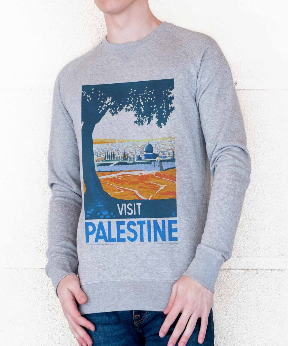 Sweat pour Homme Visit Palestine de couleur Gris chiné
