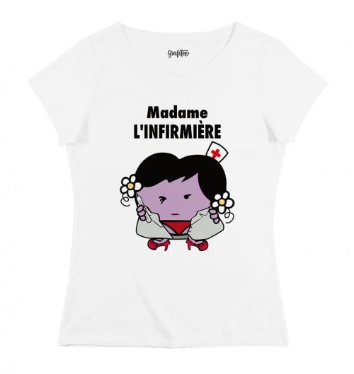 T-shirt pour Femme Madame L’Infirmière de couleur Blanc
