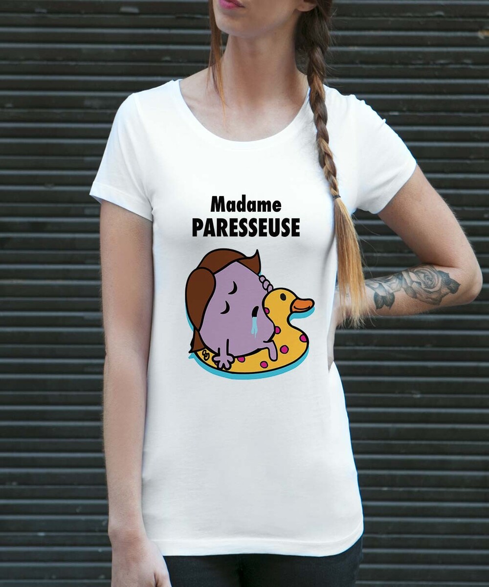 T-shirt pour Femme Madame Paresseuse de couleur Blanc