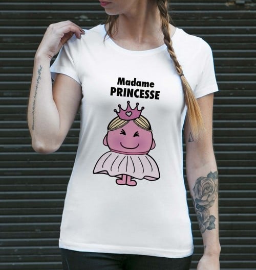 T-shirt pour Femme Madame Princesse de couleur Blanc