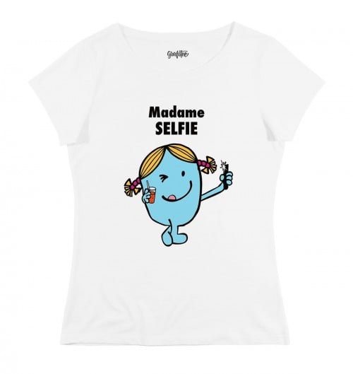 T-shirt pour Femme Madame Selfie de couleur Blanc
