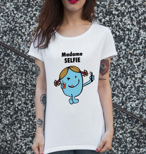 T-shirt pour Femme Madame Selfie de couleur Blanc