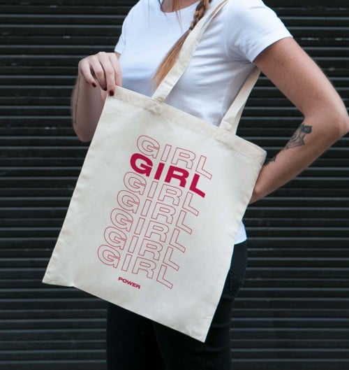 Tote Bag pour Femme Girl Girl Girl Power de couleur Écru