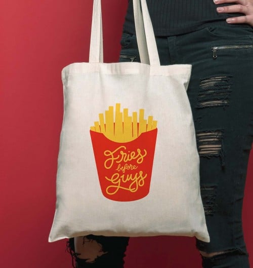Tote Bag pour Femme Fries Before Guys de couleur Écru