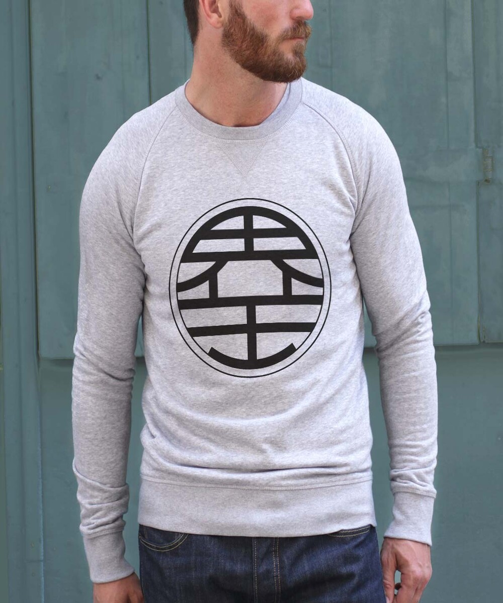 Sweat pour Homme Kanji Kaio de couleur Gris chiné