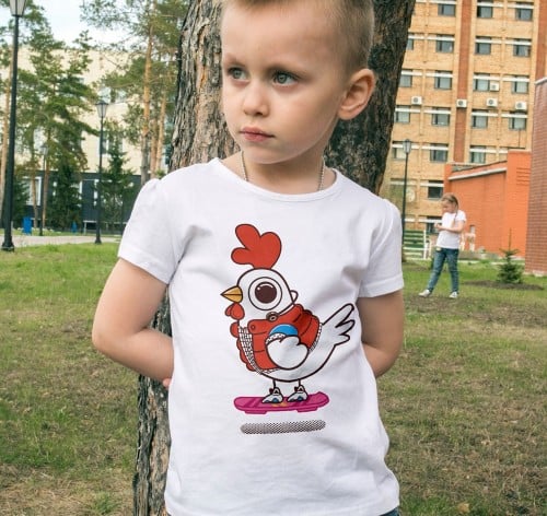 T-shirt pour Enfants Chicken McFly (enfant) de couleur Blanc