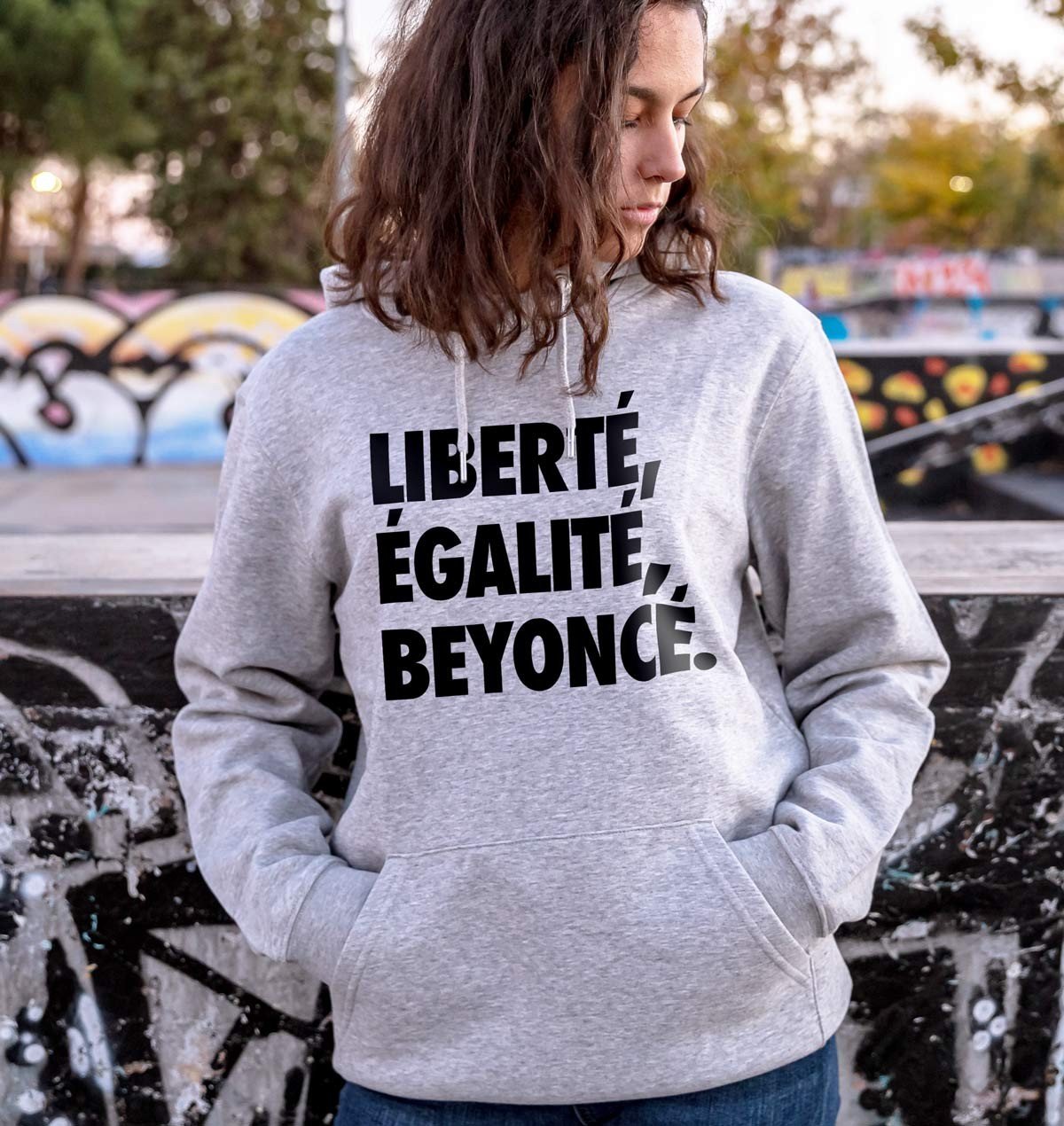 Hoodie Liberté, Égalité, Beyoncé de couleur Gris chiné