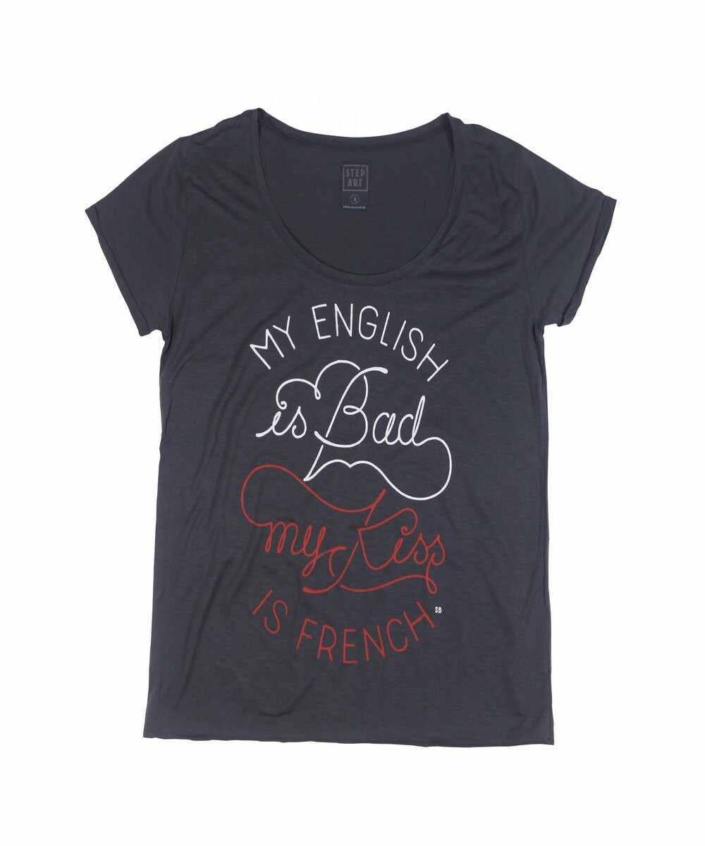 Tee Shirt pour Femme Femme French Kiss de couleur Noir