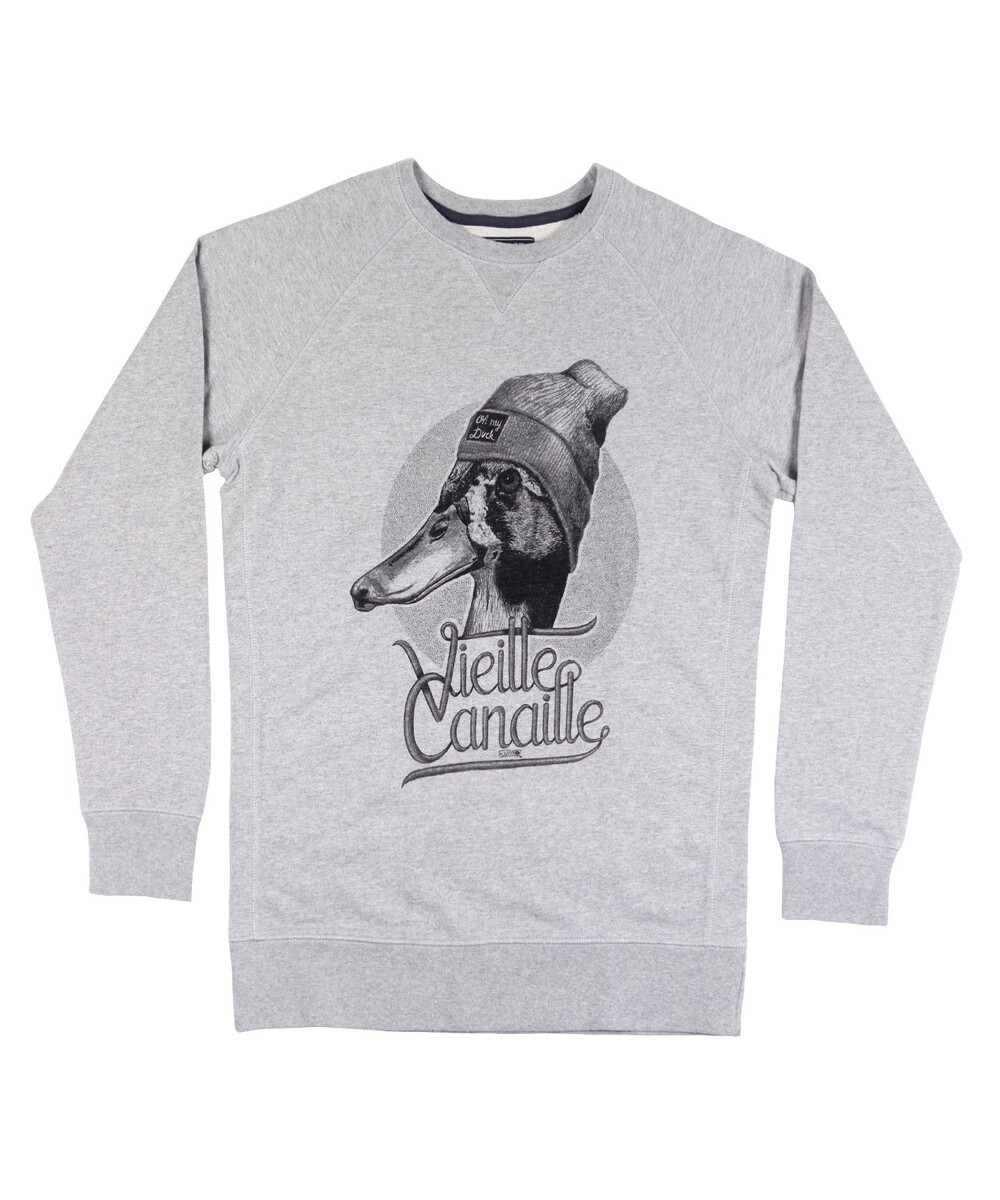 Sweat pour Homme Oh My Duck de couleur Gris chiné