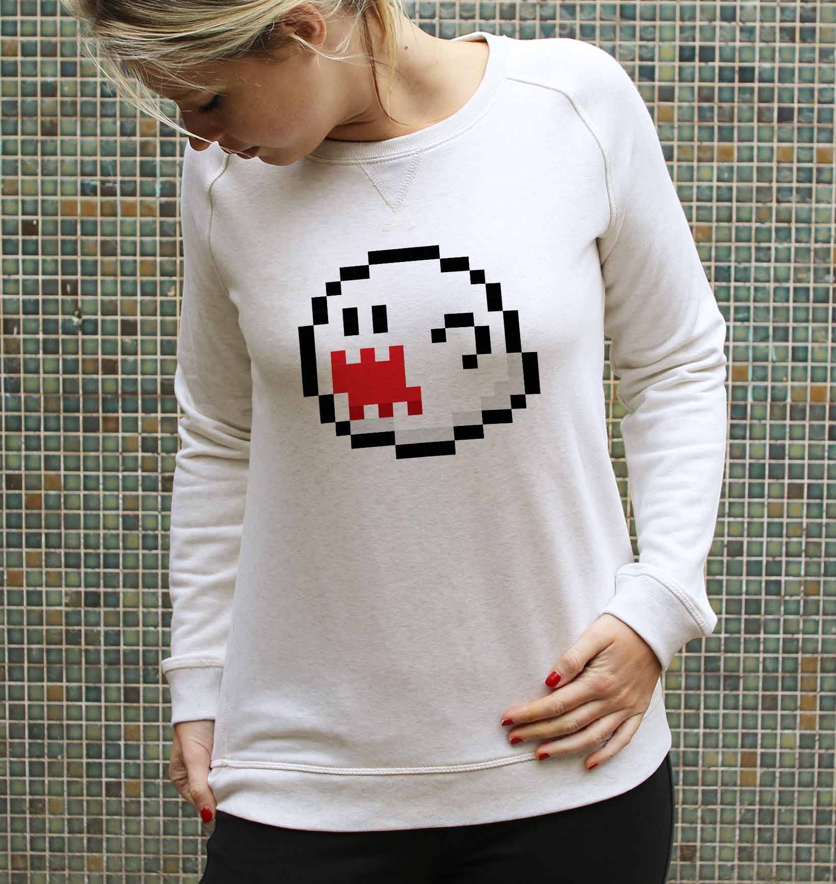 Sweat Boo Pixel de couleur Gris chiné