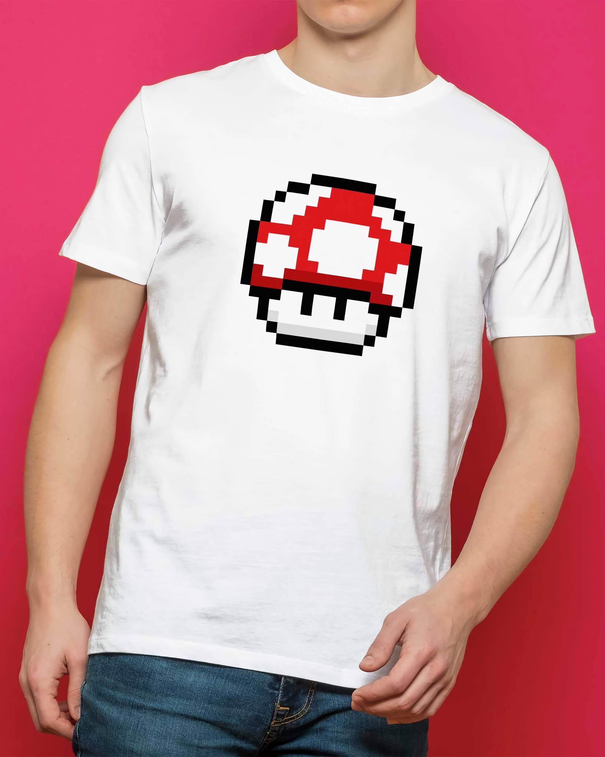 T-shirt Pixel Champignon de couleur Blanc