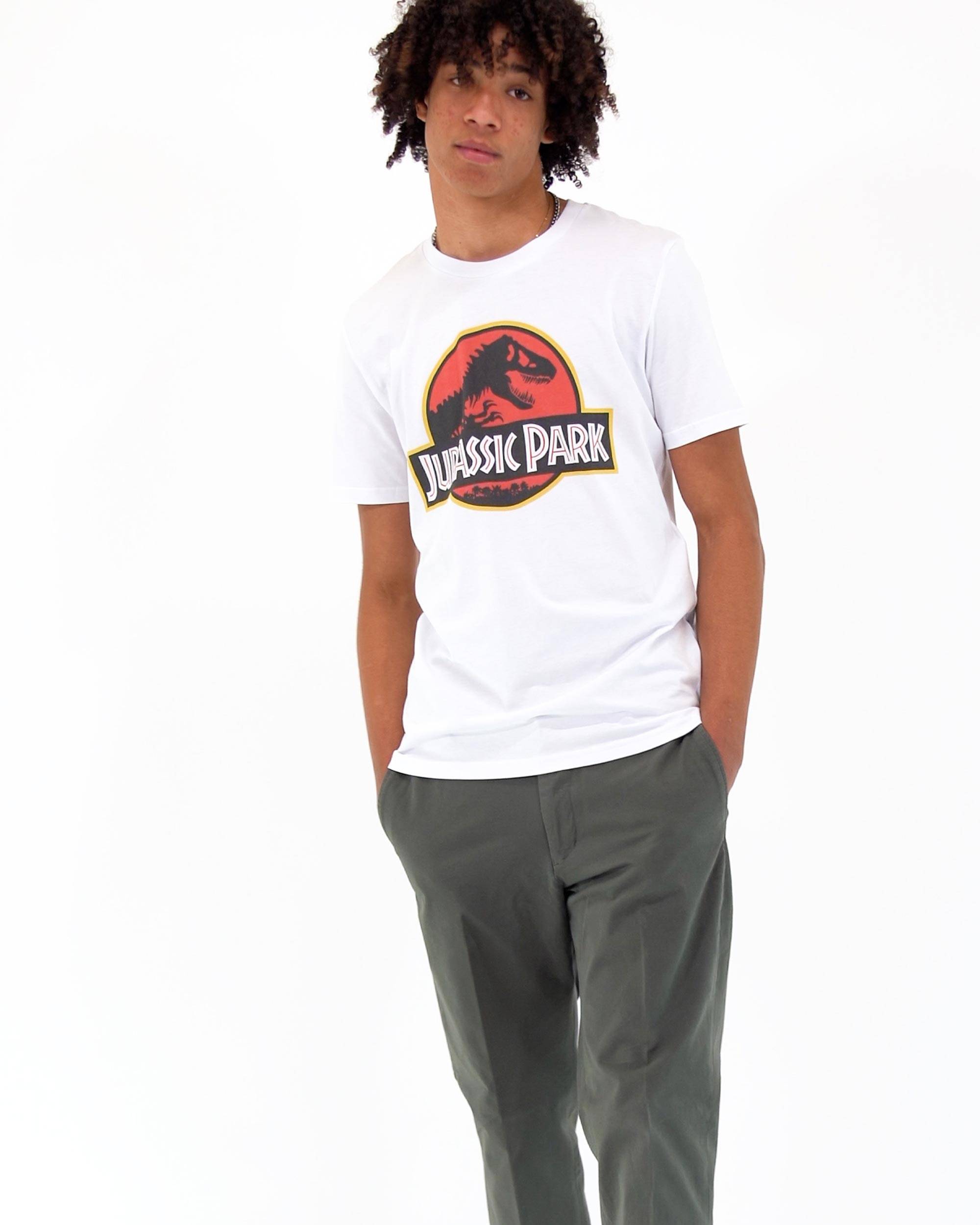 Cotton Division T-Shirt Uomo Jurassic Park - Maglietta Ufficiale Con Stampa Logo, Girocollo, Colore Nero