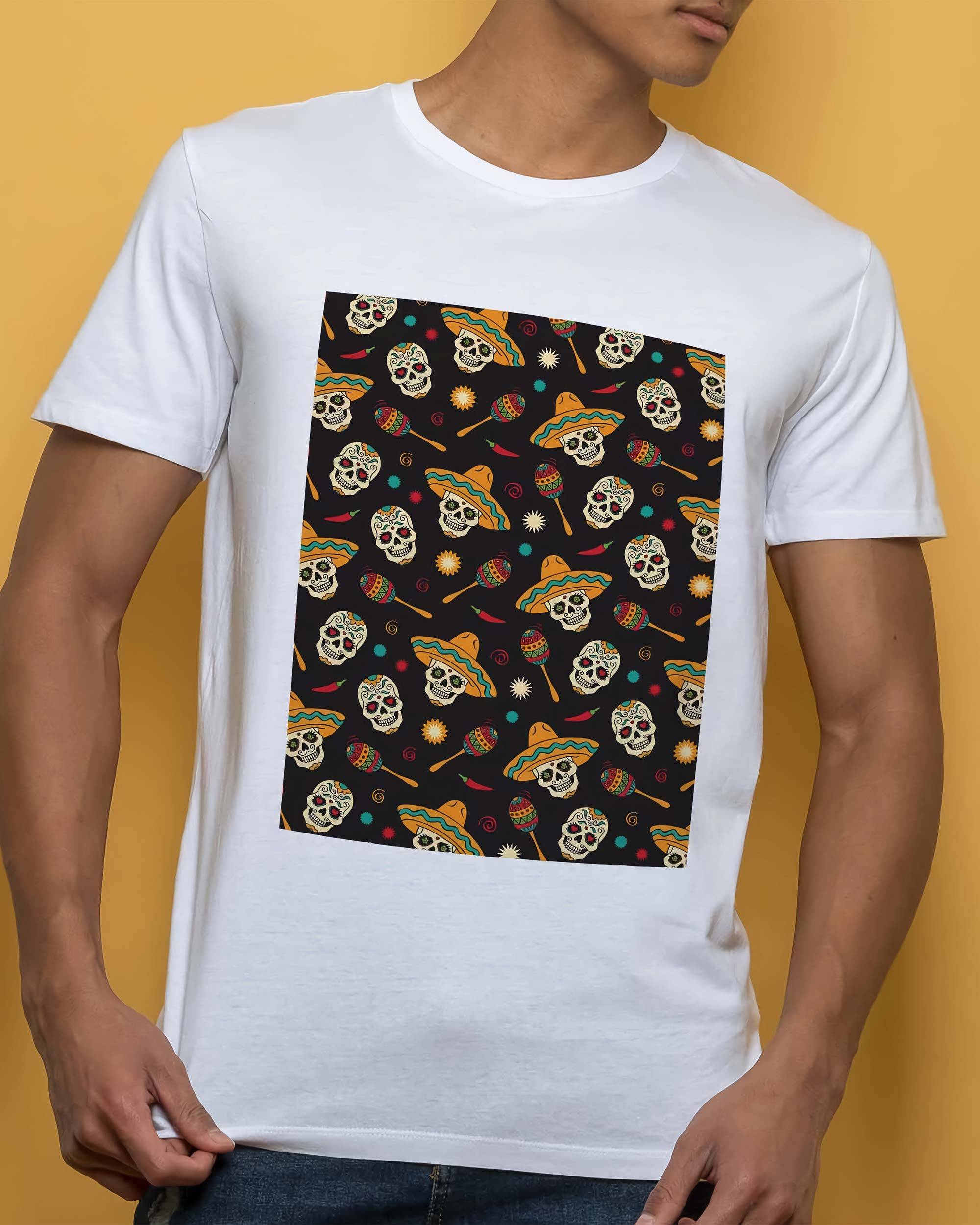 T-shirt Têtes de Mort Mexicaines de couleur Blanc