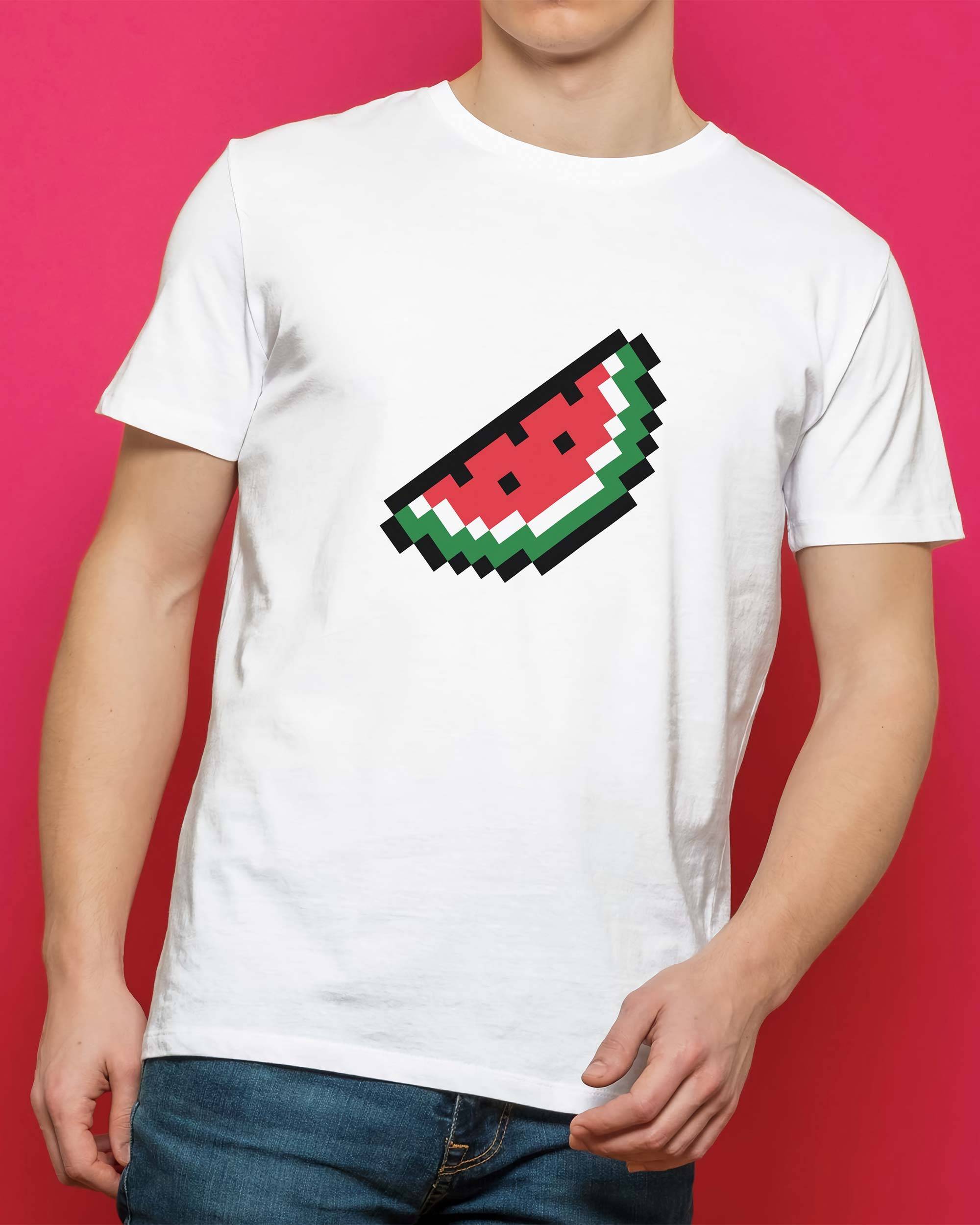 T-shirt Pastèque Pixel de couleur Blanc