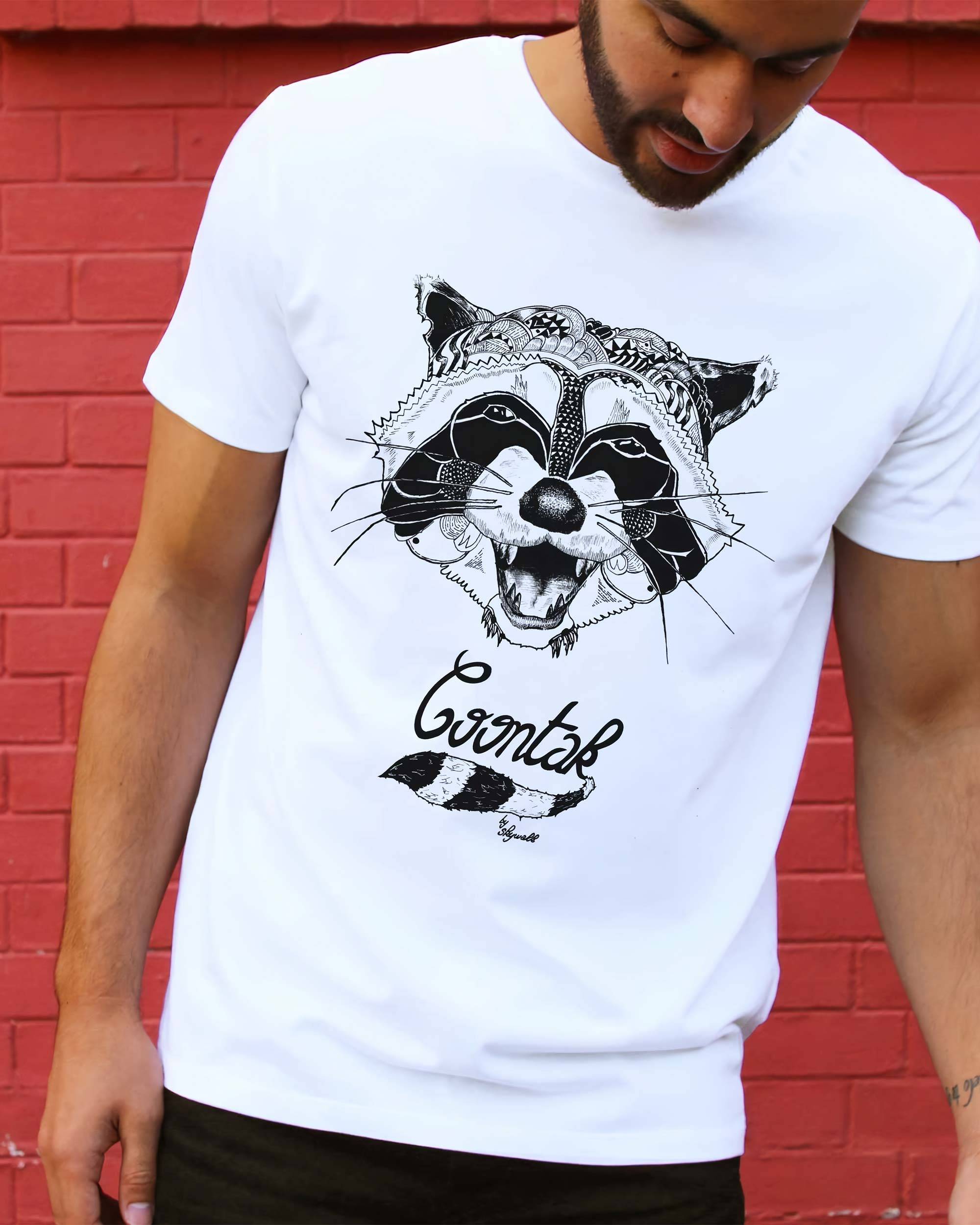 T-shirt Raccoon de couleur Blanc par Coontak