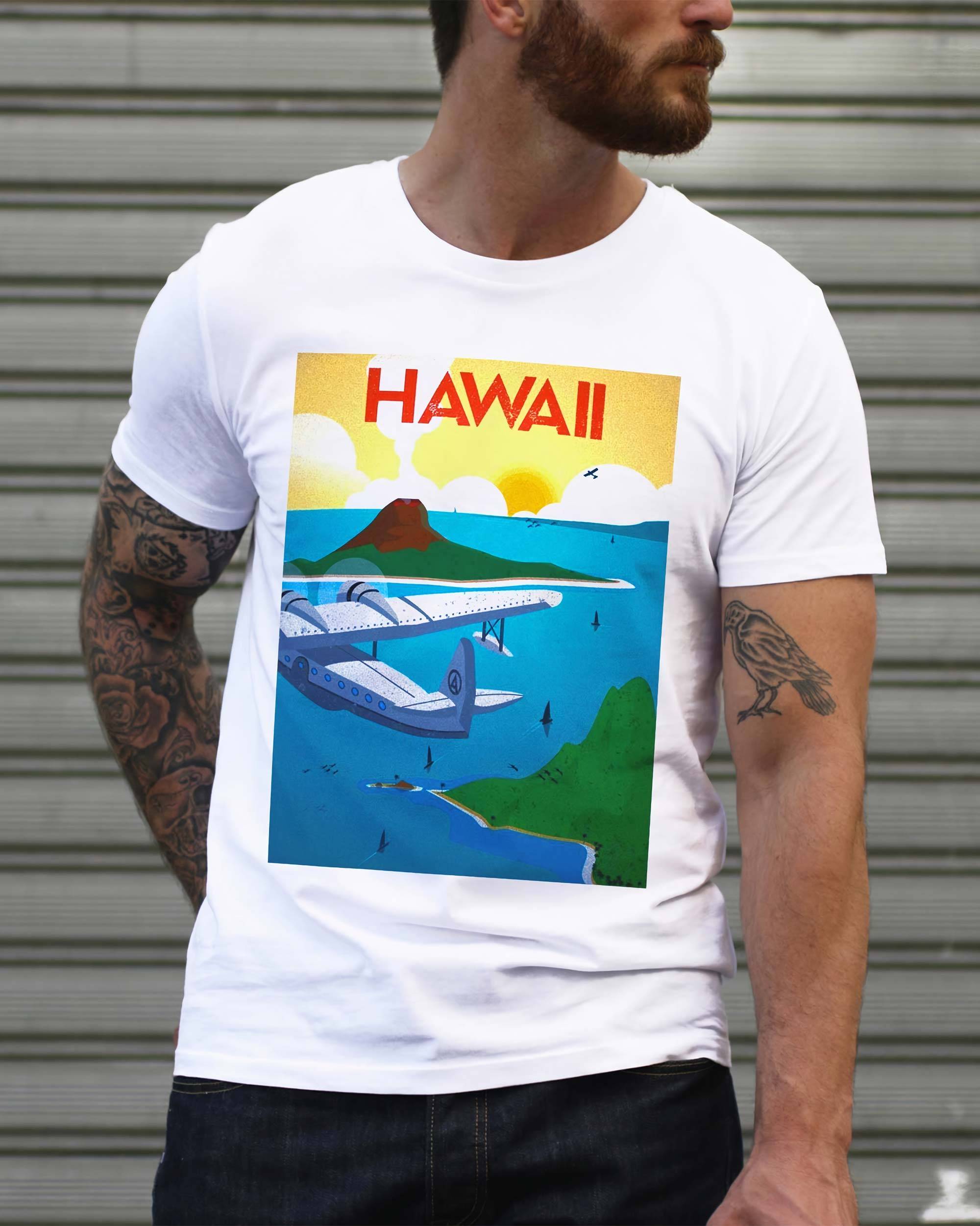 T-shirt Hawaien de couleur Blanc