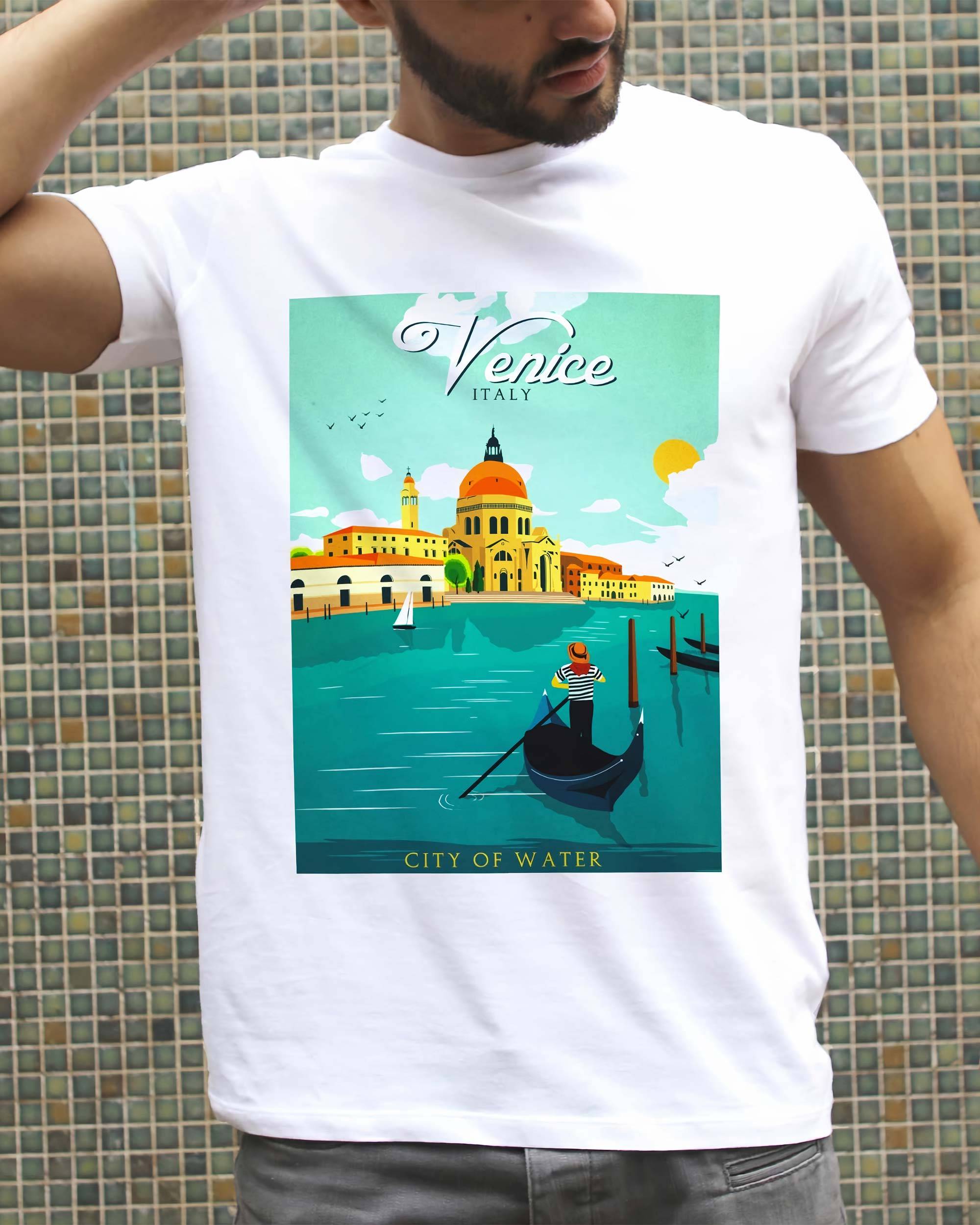T-shirt Gondoles à Venise de couleur Blanc
