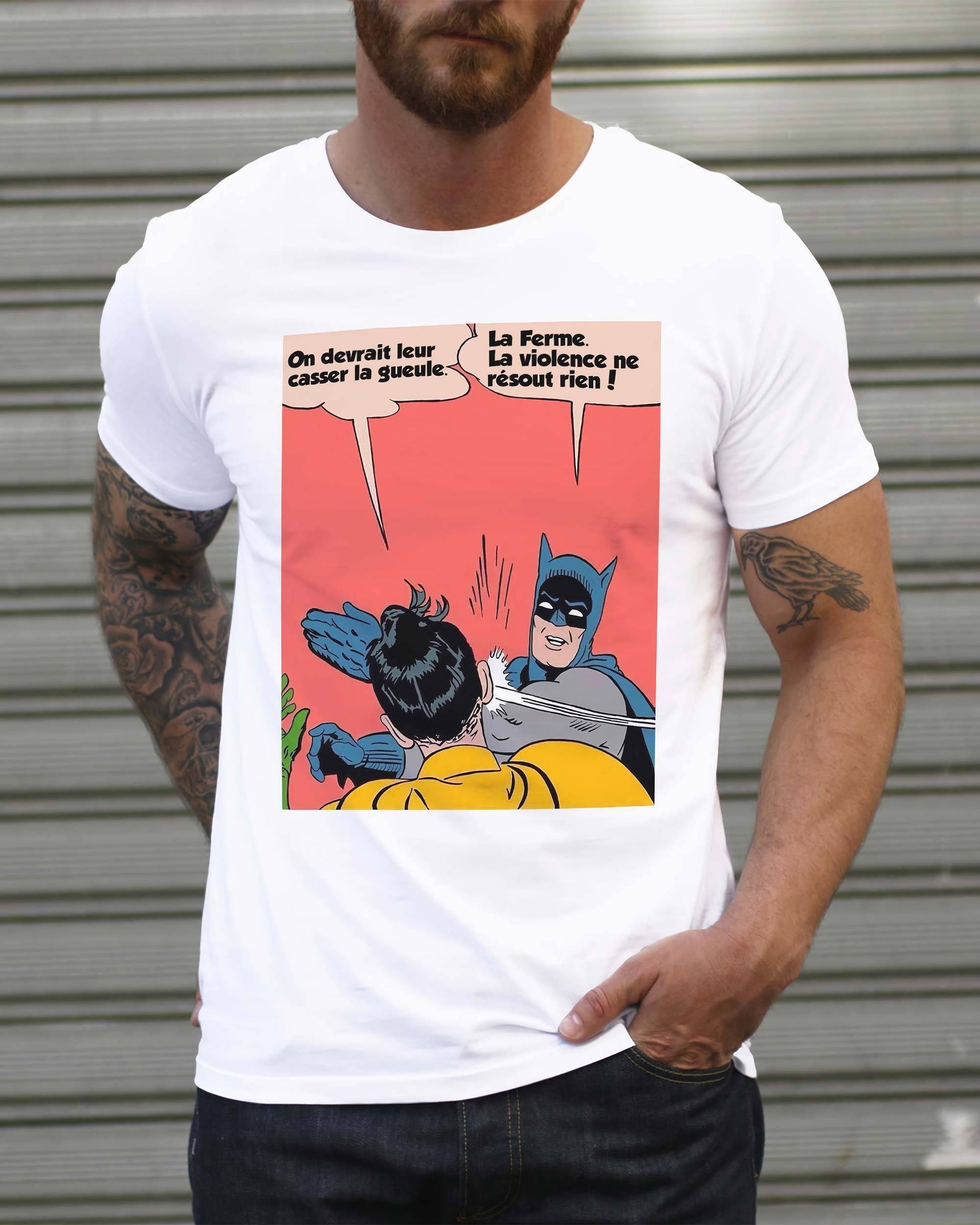 T-shirt Batman Violence de couleur Blanc