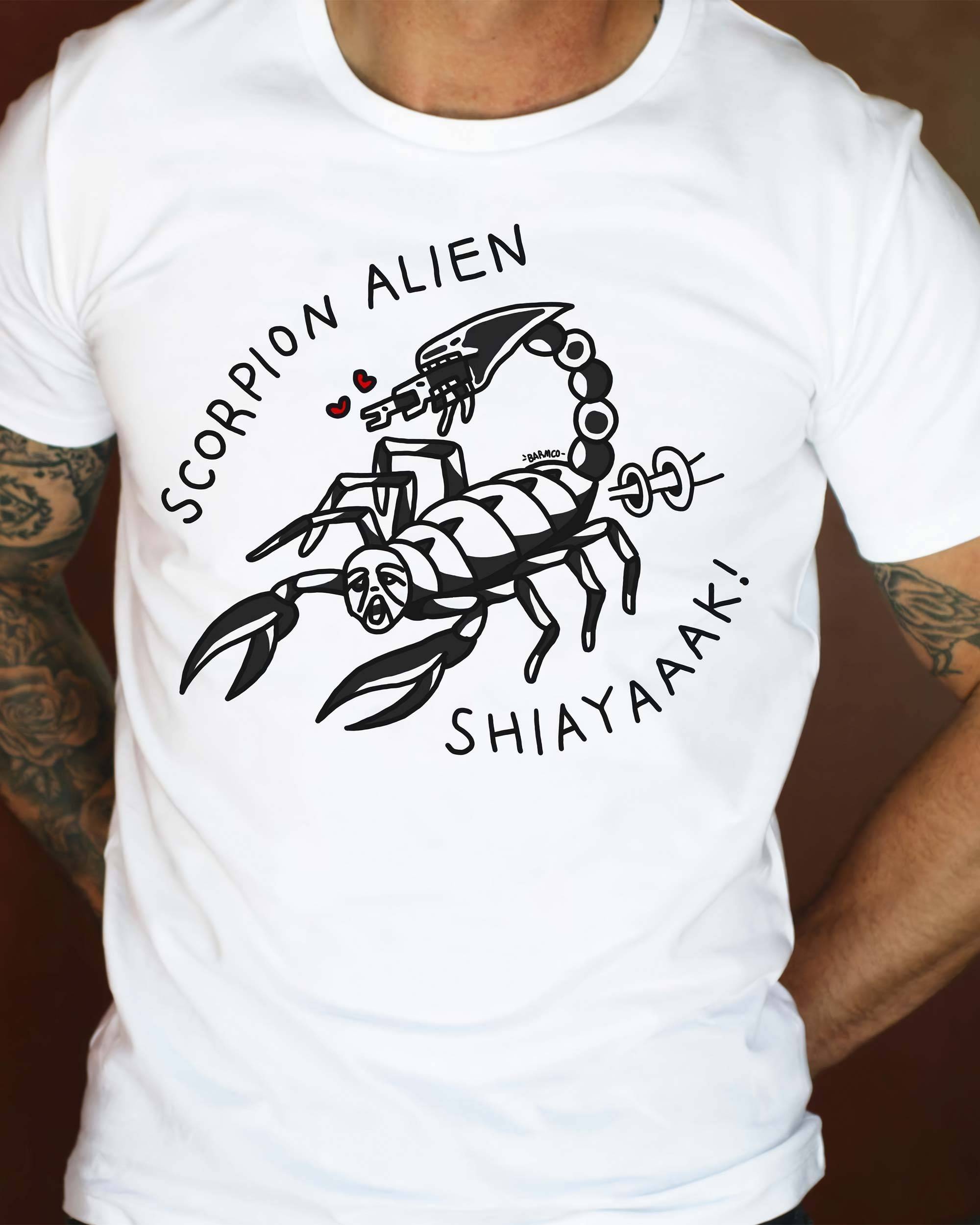 T-shirt Scorpion Alien de couleur Blanc par Barmco