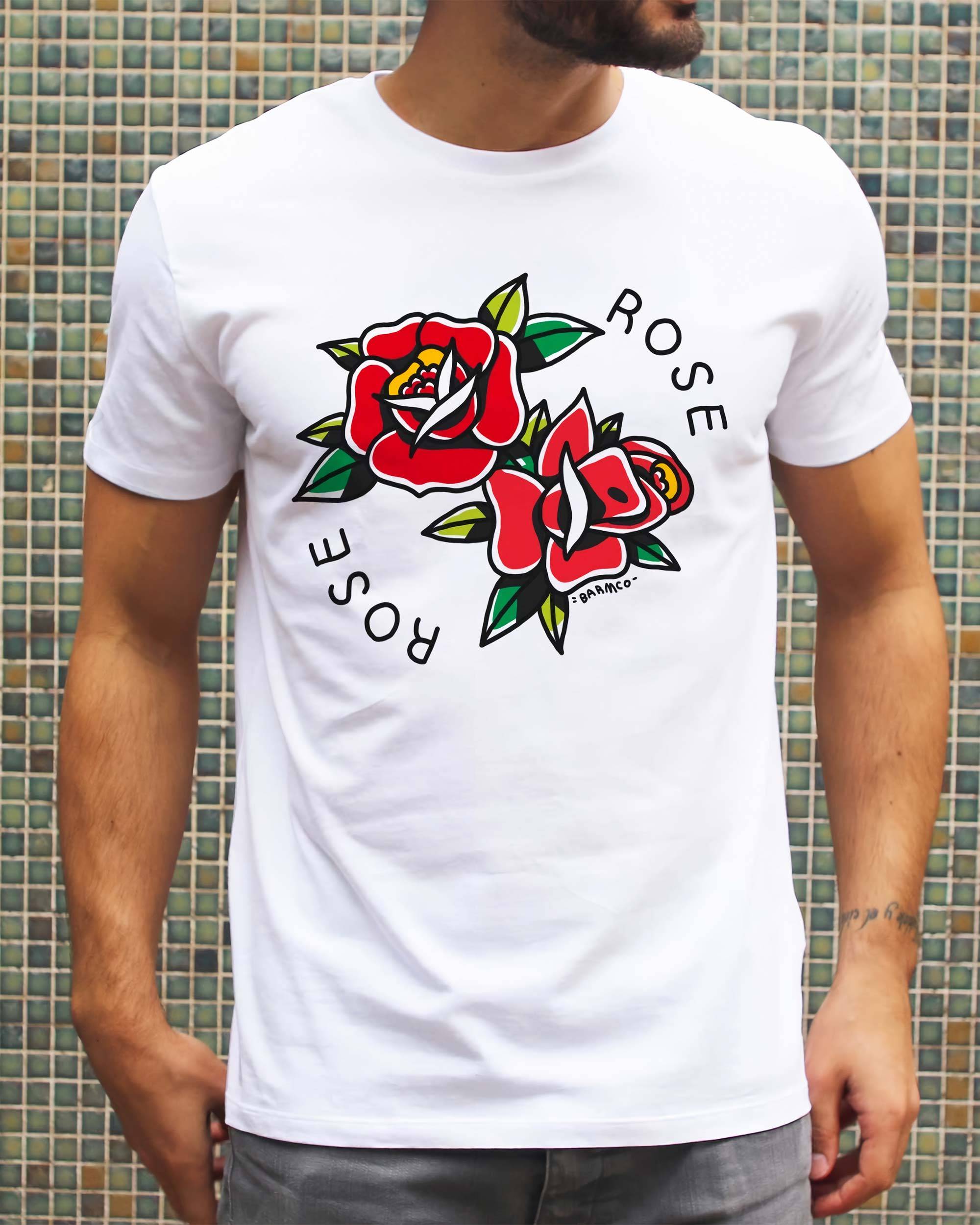T-shirt Rose Rose de couleur Blanc par Barmco