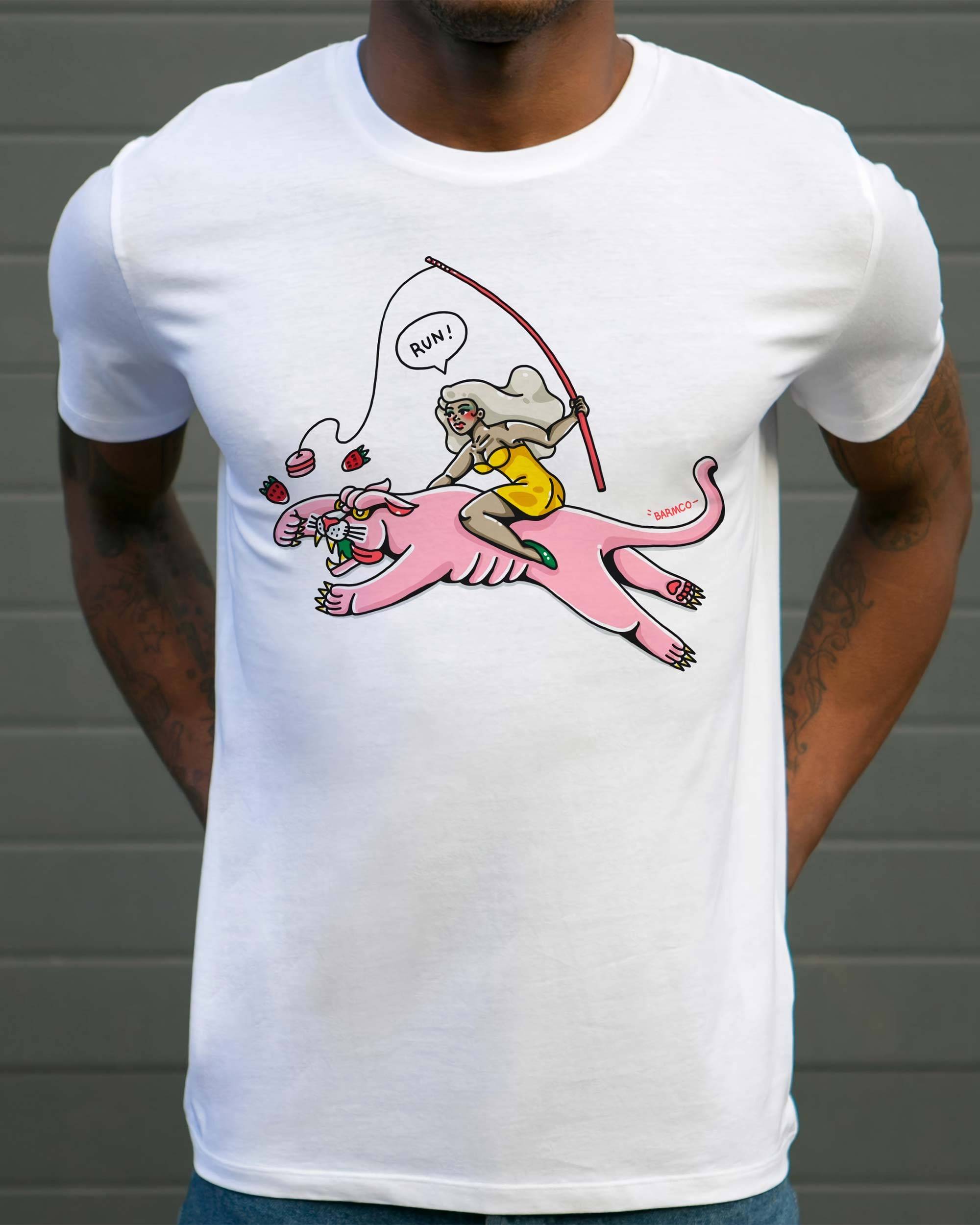 T-shirt Running Panther de couleur Blanc par Barmco