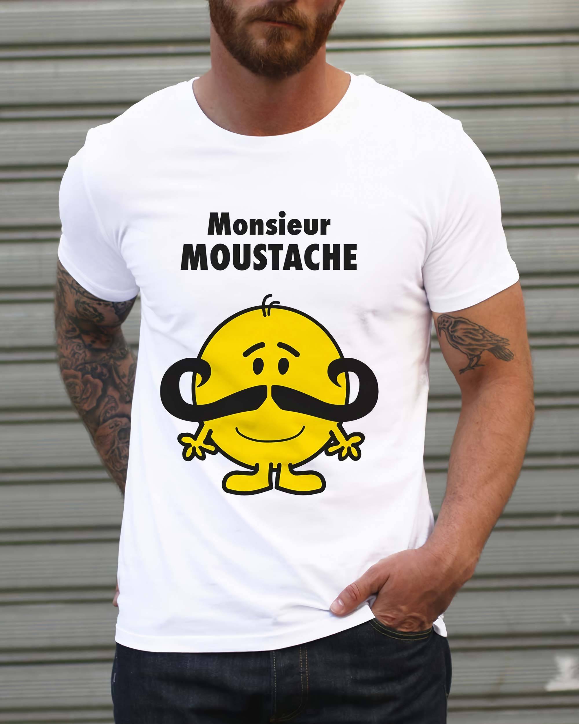 T-shirt Monsieur Moustache de couleur Blanc