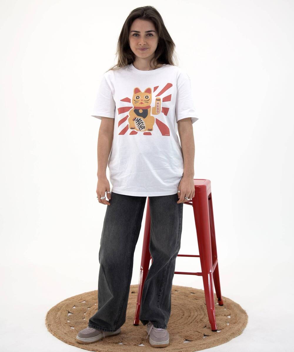T-Shirt Maneki Neko Chat Porte-Bonheur - Design Japonais Kawaii, Pour Fans De Manga Et Anime