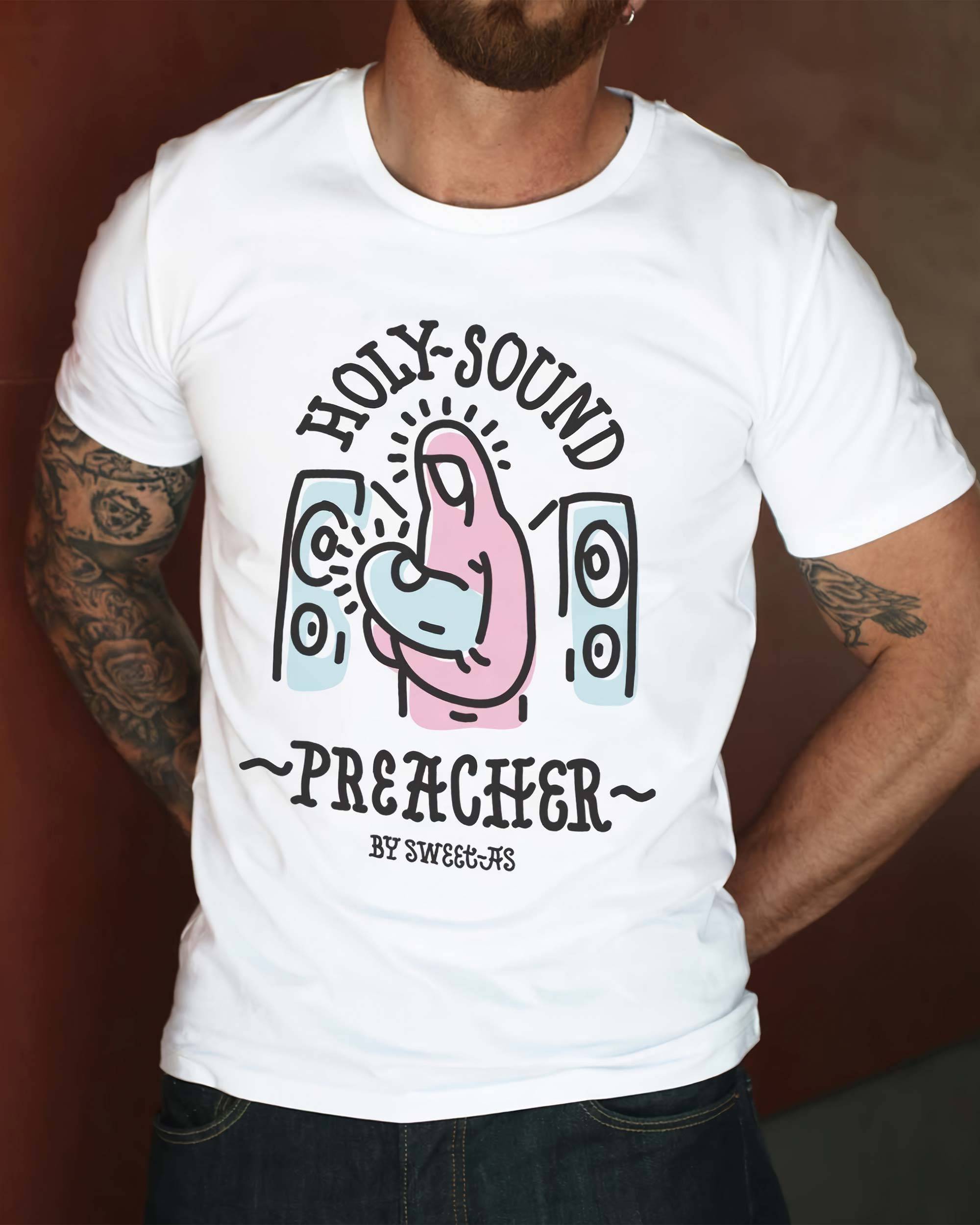 T-shirt Holy Sound Preacher de couleur Blanc par Sweet-As