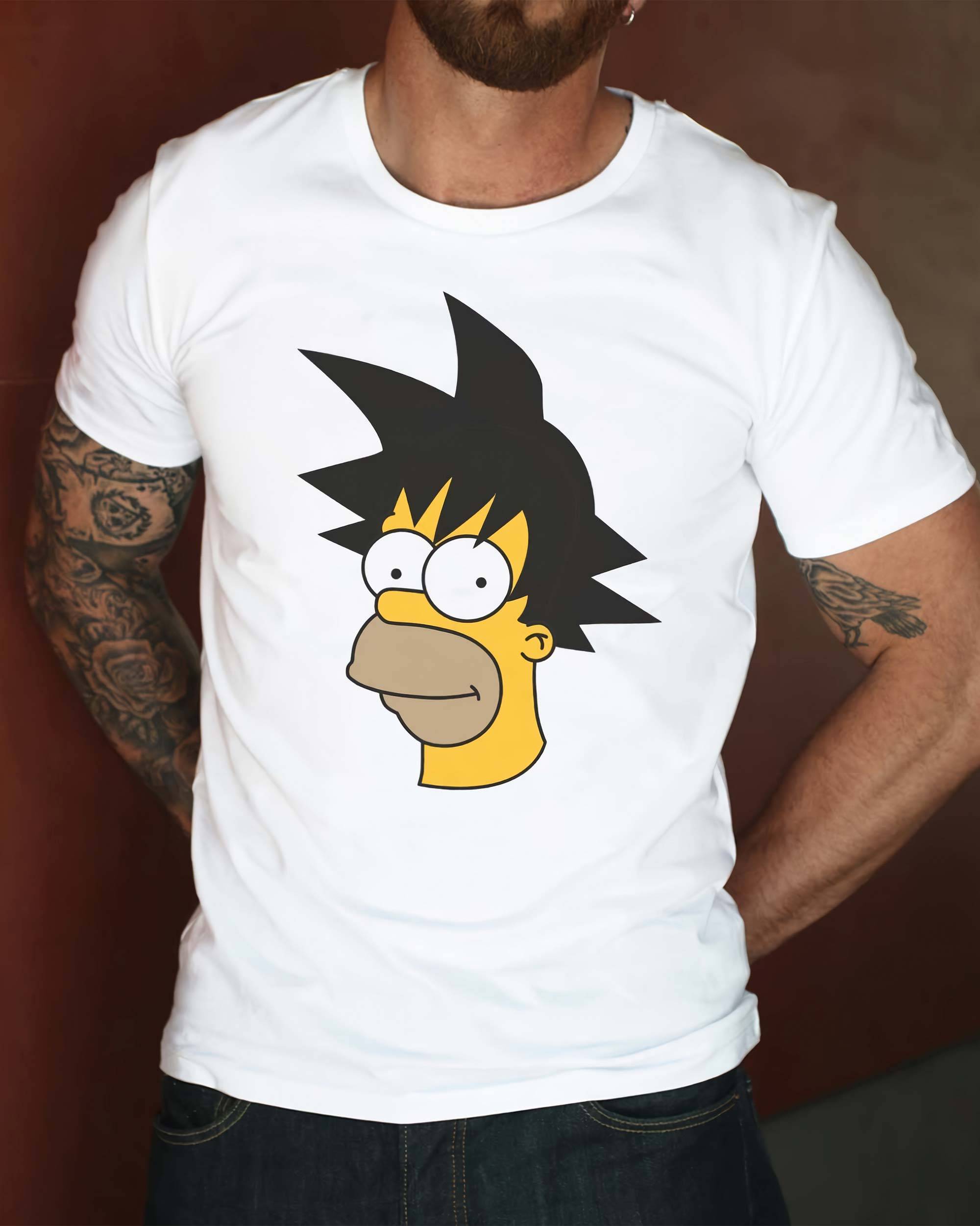 T-shirt Homer vs Goku de couleur Blanc