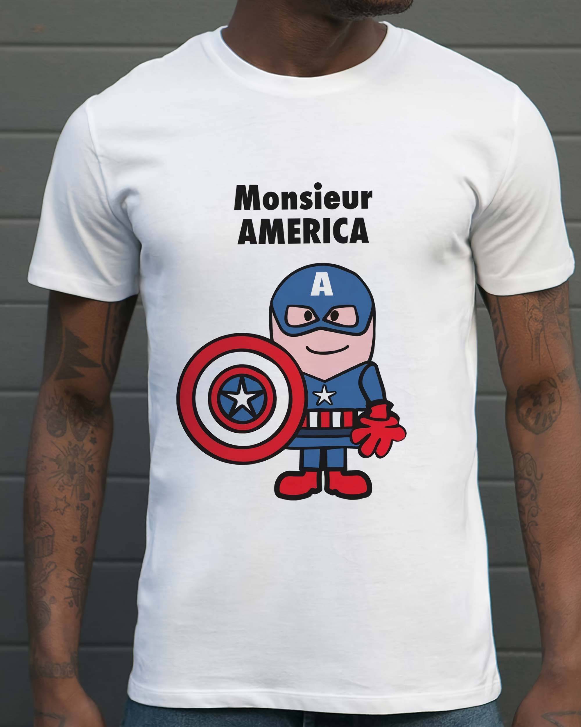 T-shirt Monsieur America de couleur Blanc