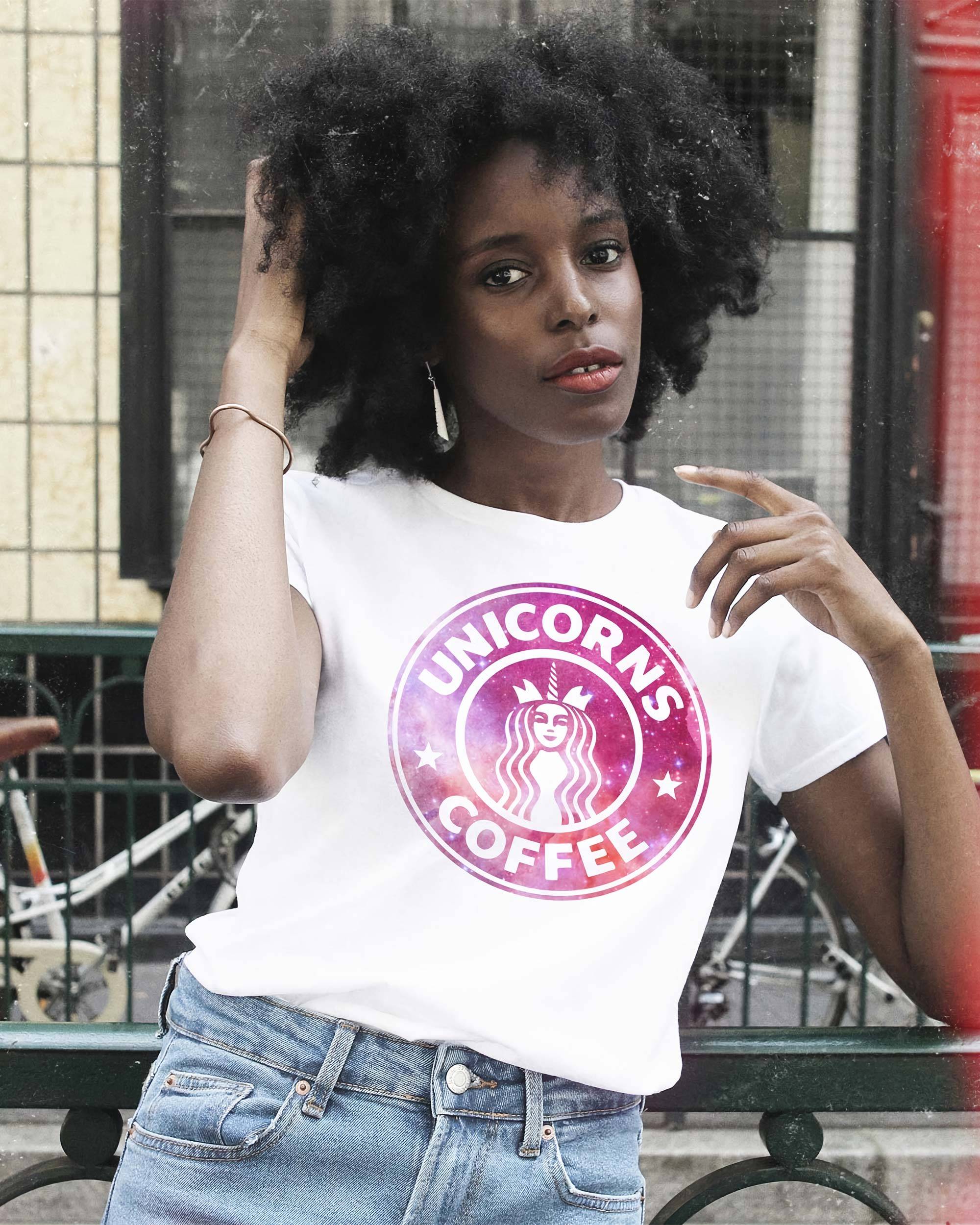T-shirt Unicorns Coffee de couleur Blanc