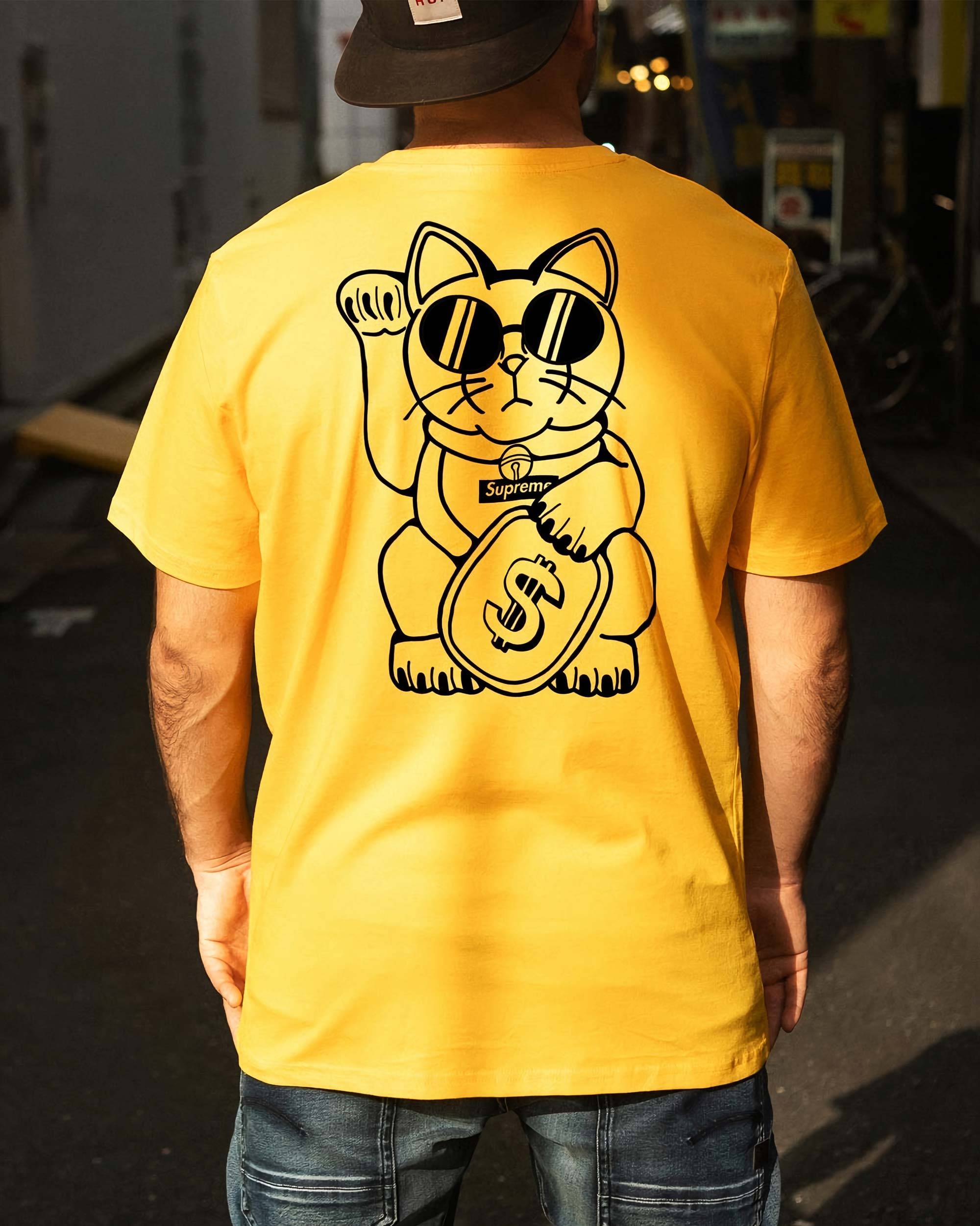 T-shirt Lucky cat supreme de couleur Jaune