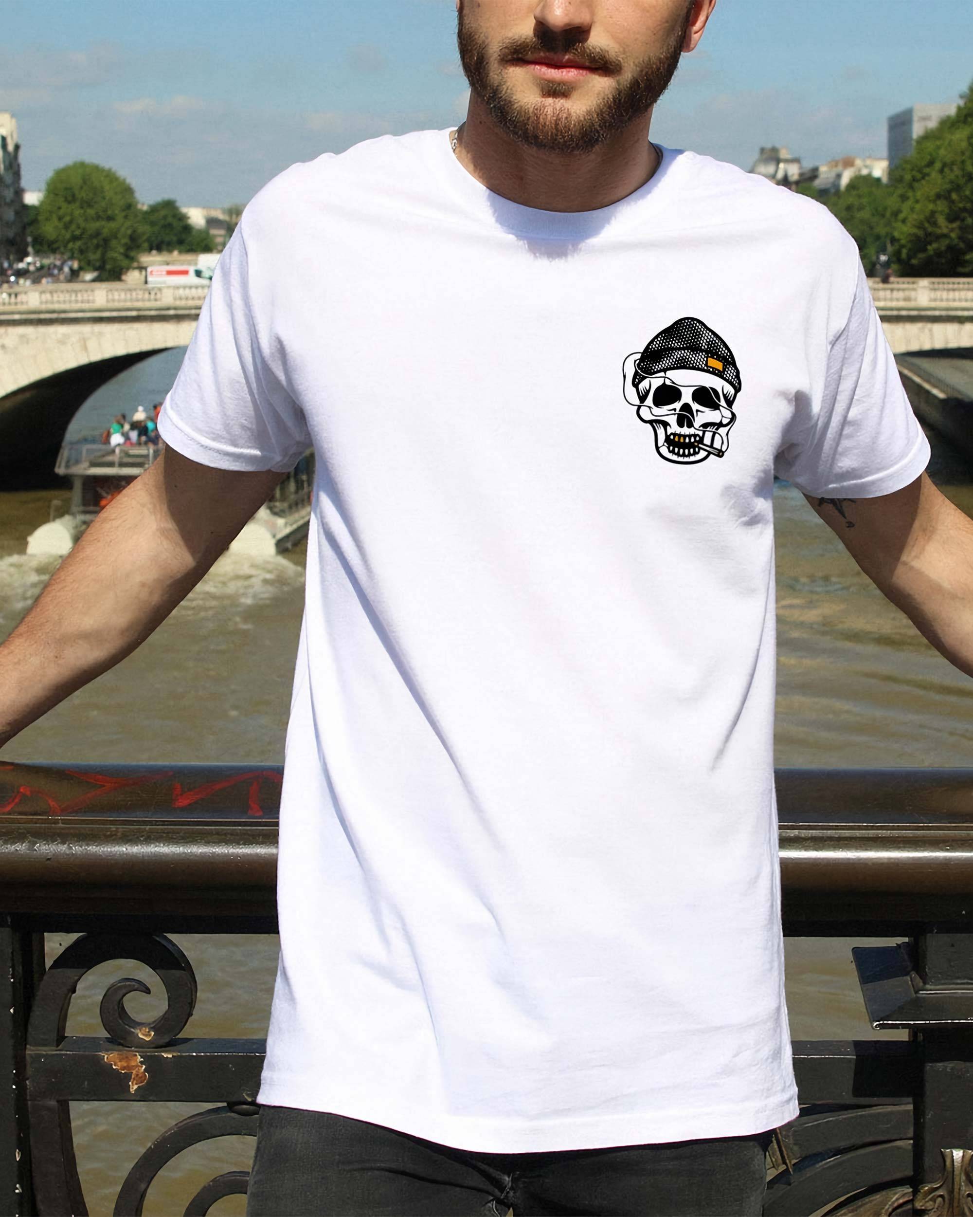 T-shirt Smoker Skull de couleur Blanc