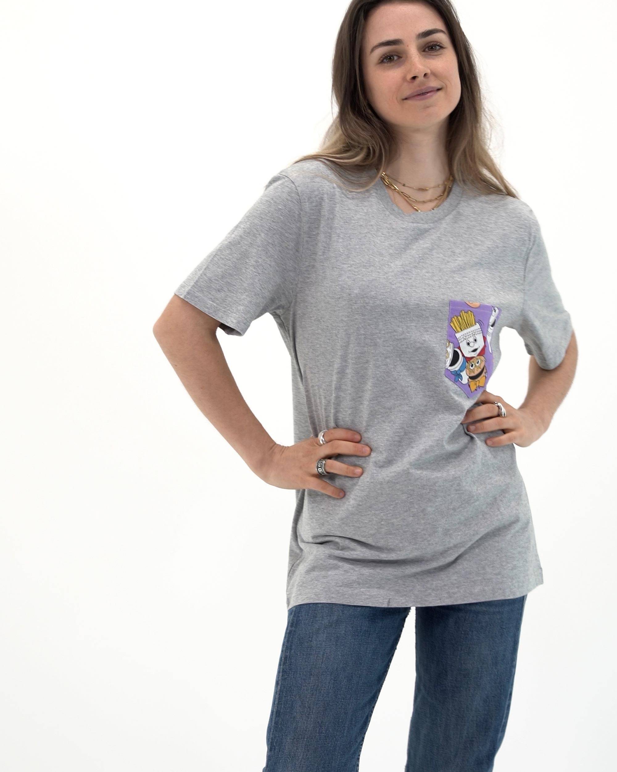 T-shirt à poche fast food de couleur Gris chiné par Pick Pocket Paris