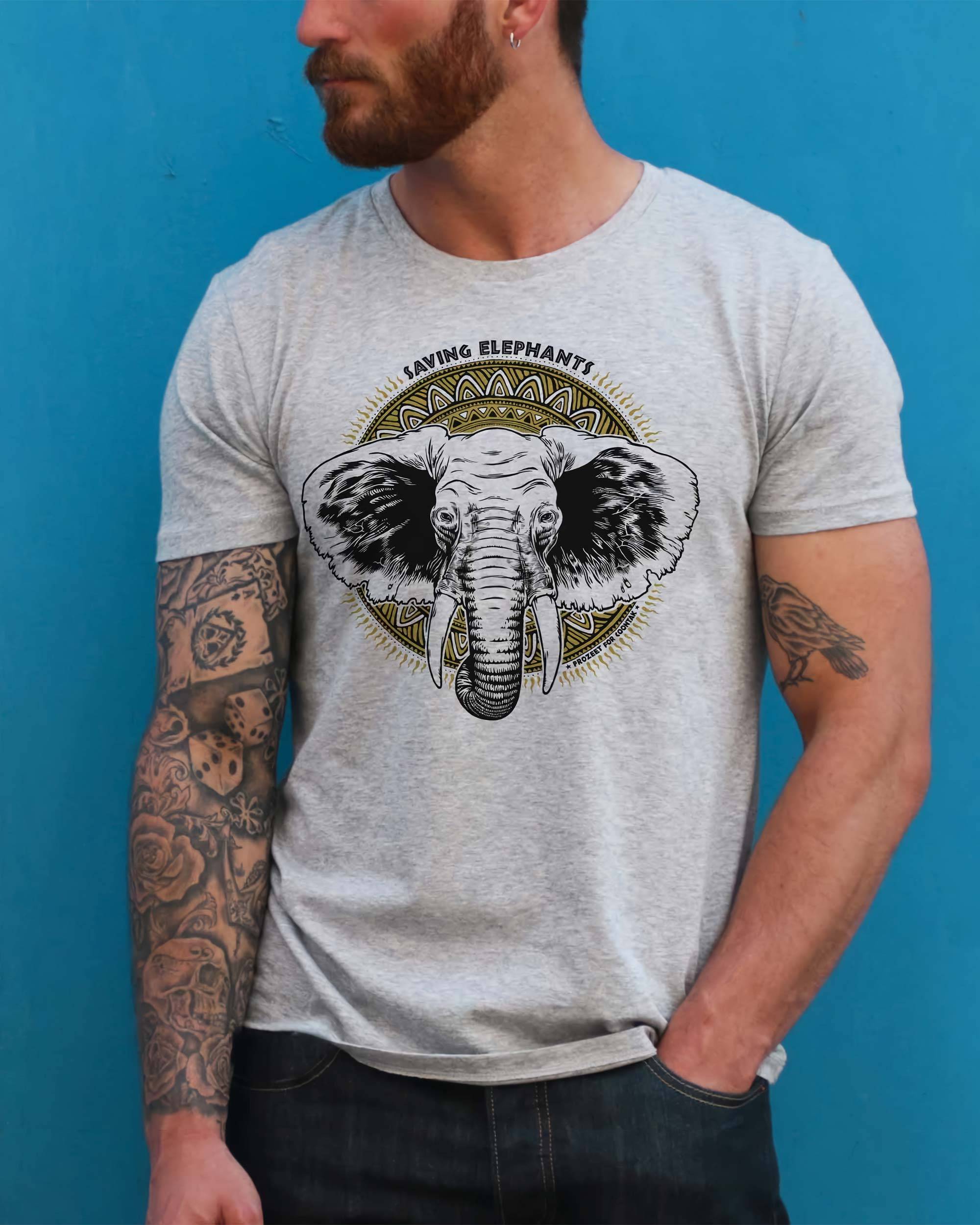 T-shirt Elephants de couleur Gris chiné par Coontak