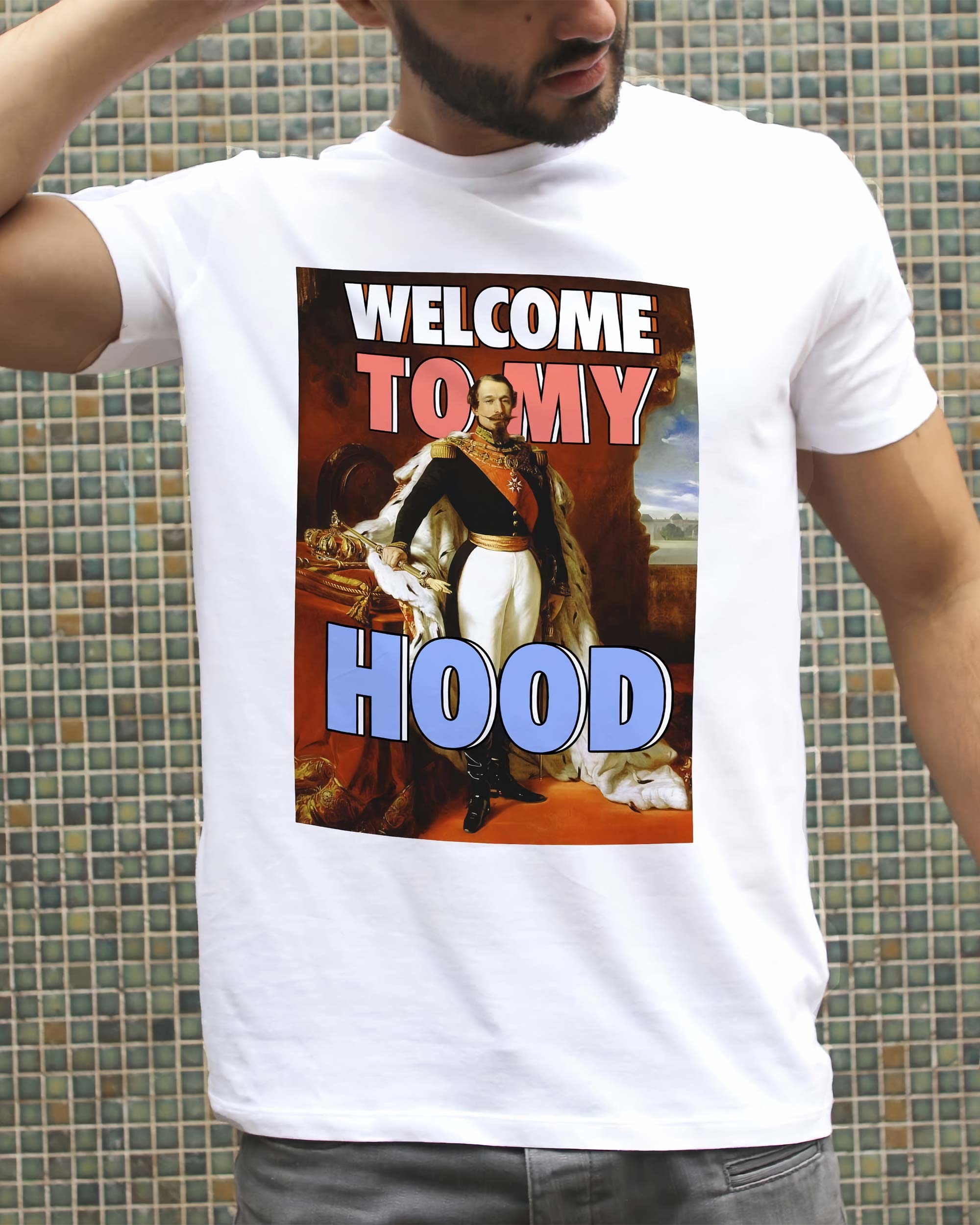 T-shirt Welcome to my Hood de couleur Blanc par Catchy