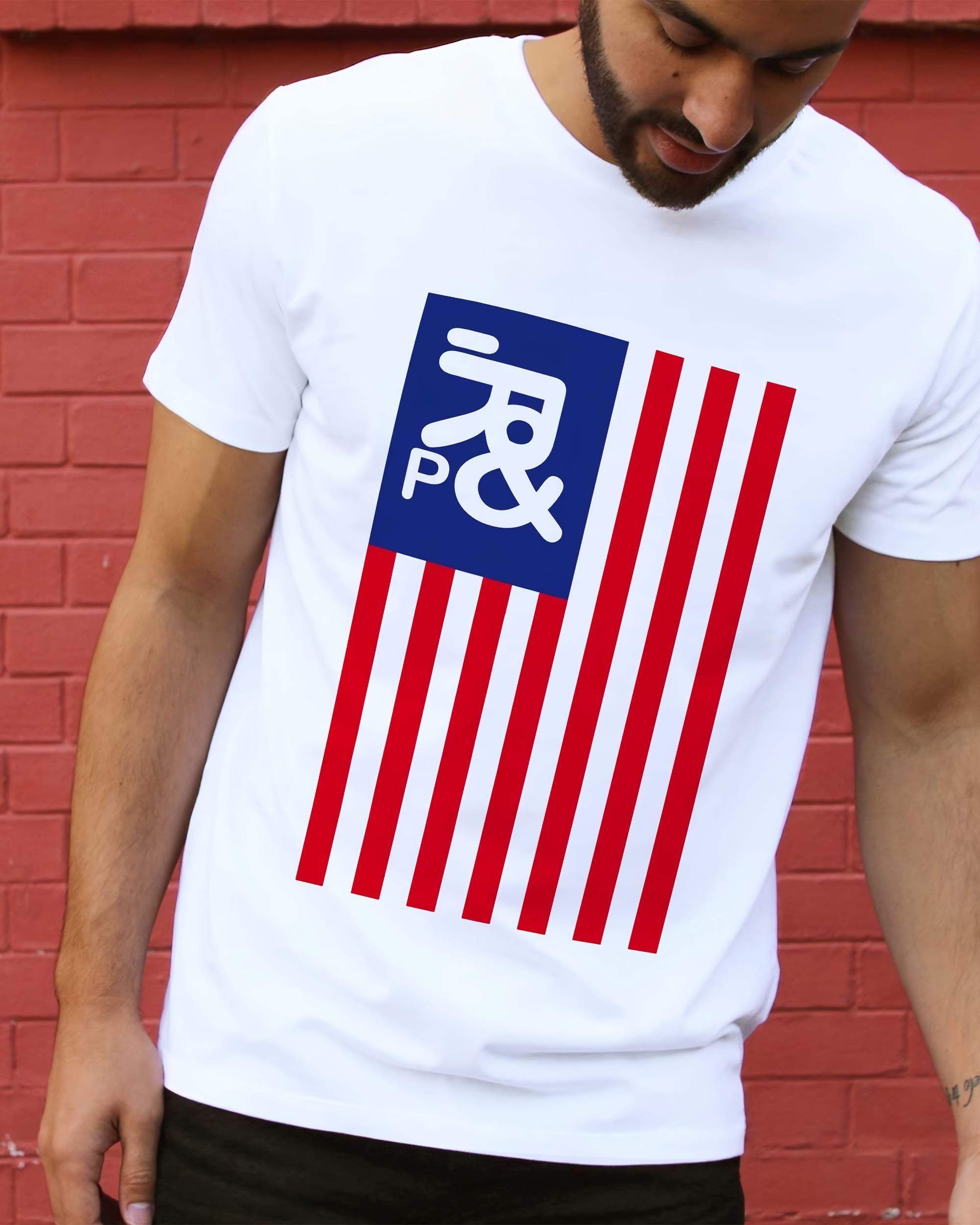T-shirt Drapeau USA de couleur Blanc par Prand