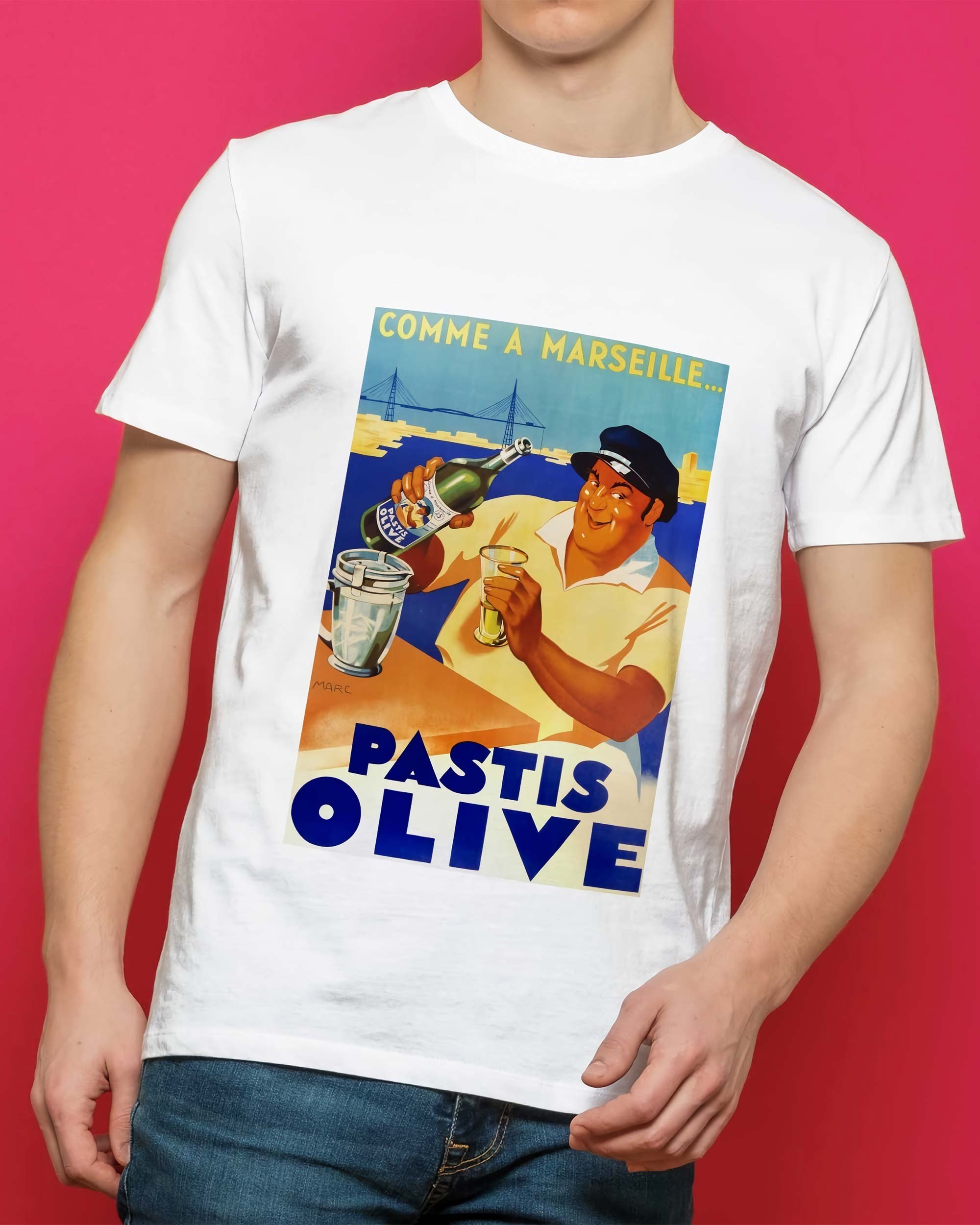 T-shirt Pastis Olive Marseille de couleur Blanc