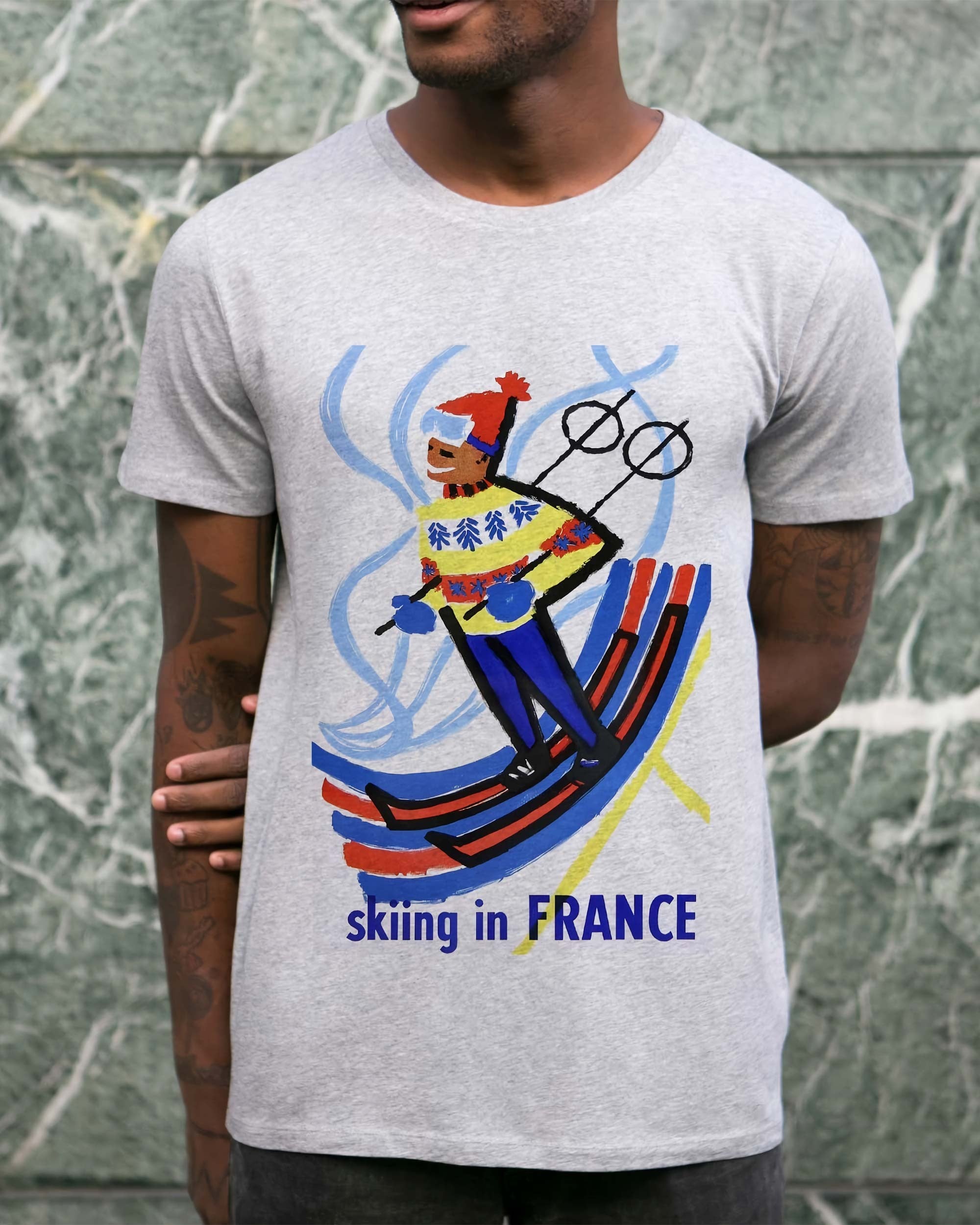 T-shirt Skiing in France de couleur Blanc