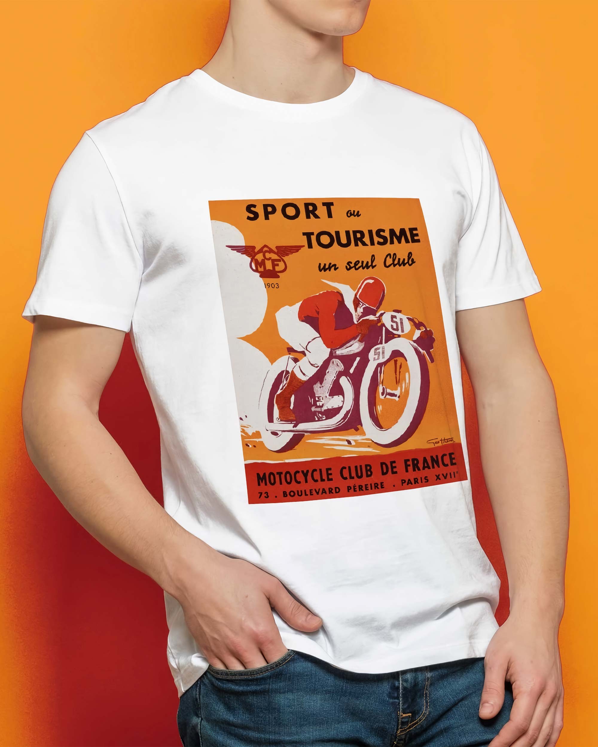 T-shirt Motocycle Club de France de couleur Blanc