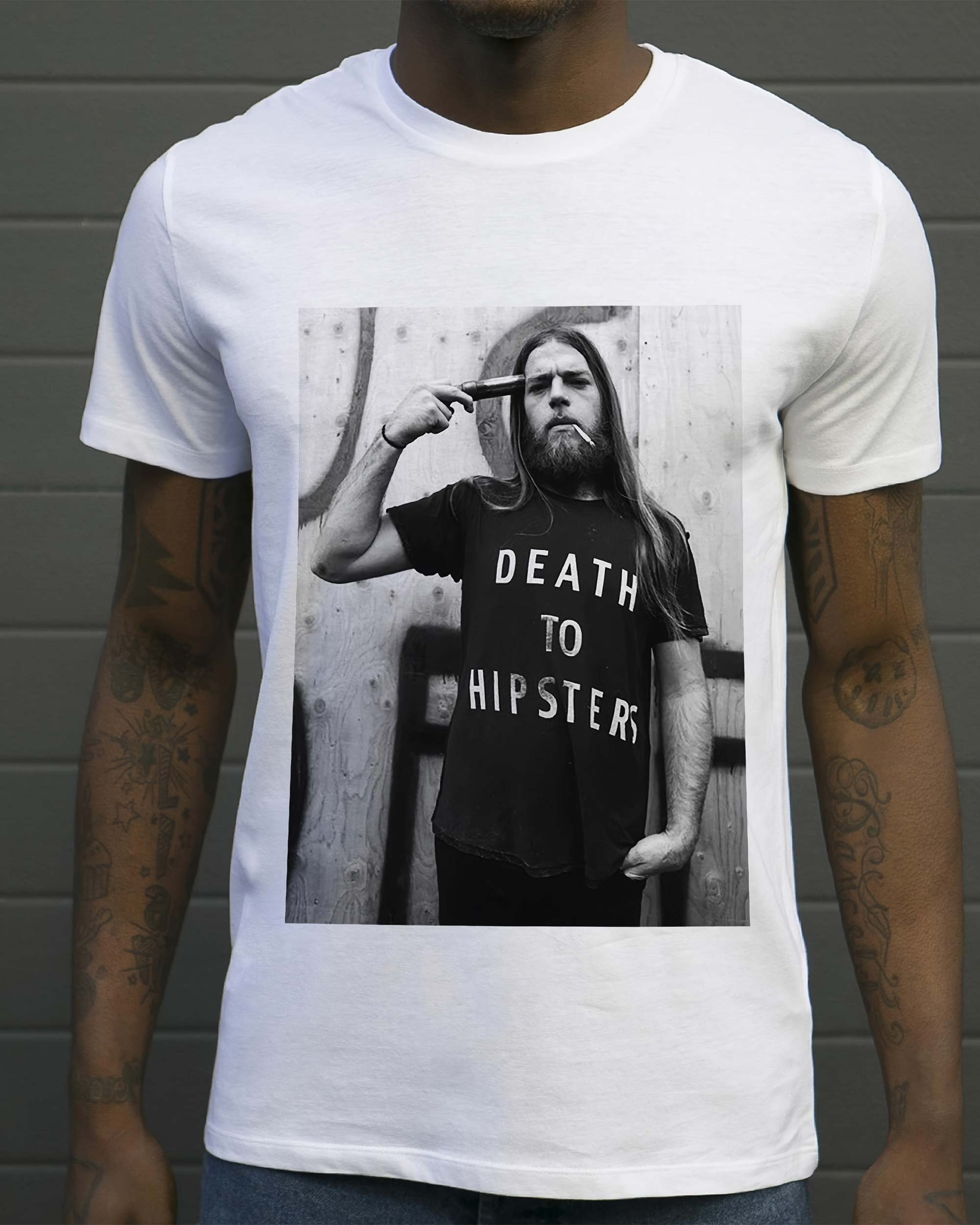 T-shirt Death To Hipsters Gun de couleur Blanc