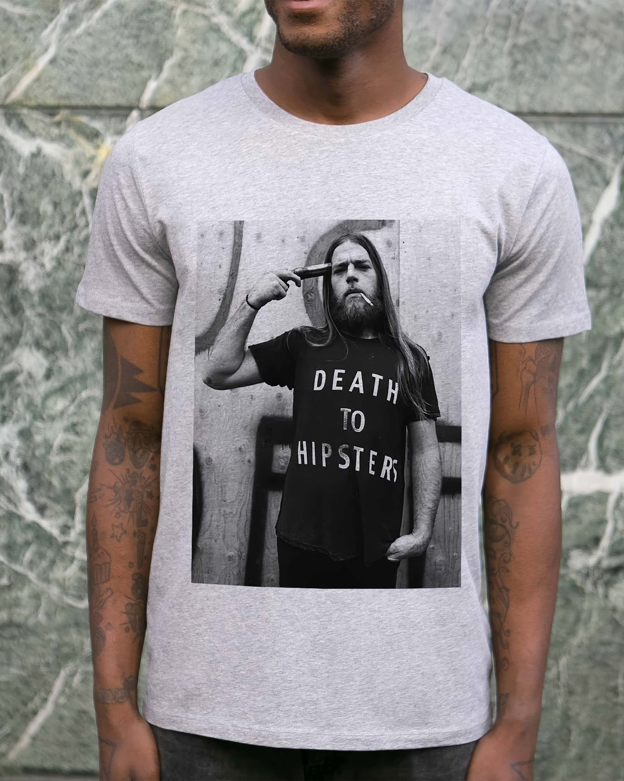 T-shirt Death To Hipsters Gun de couleur Blanc