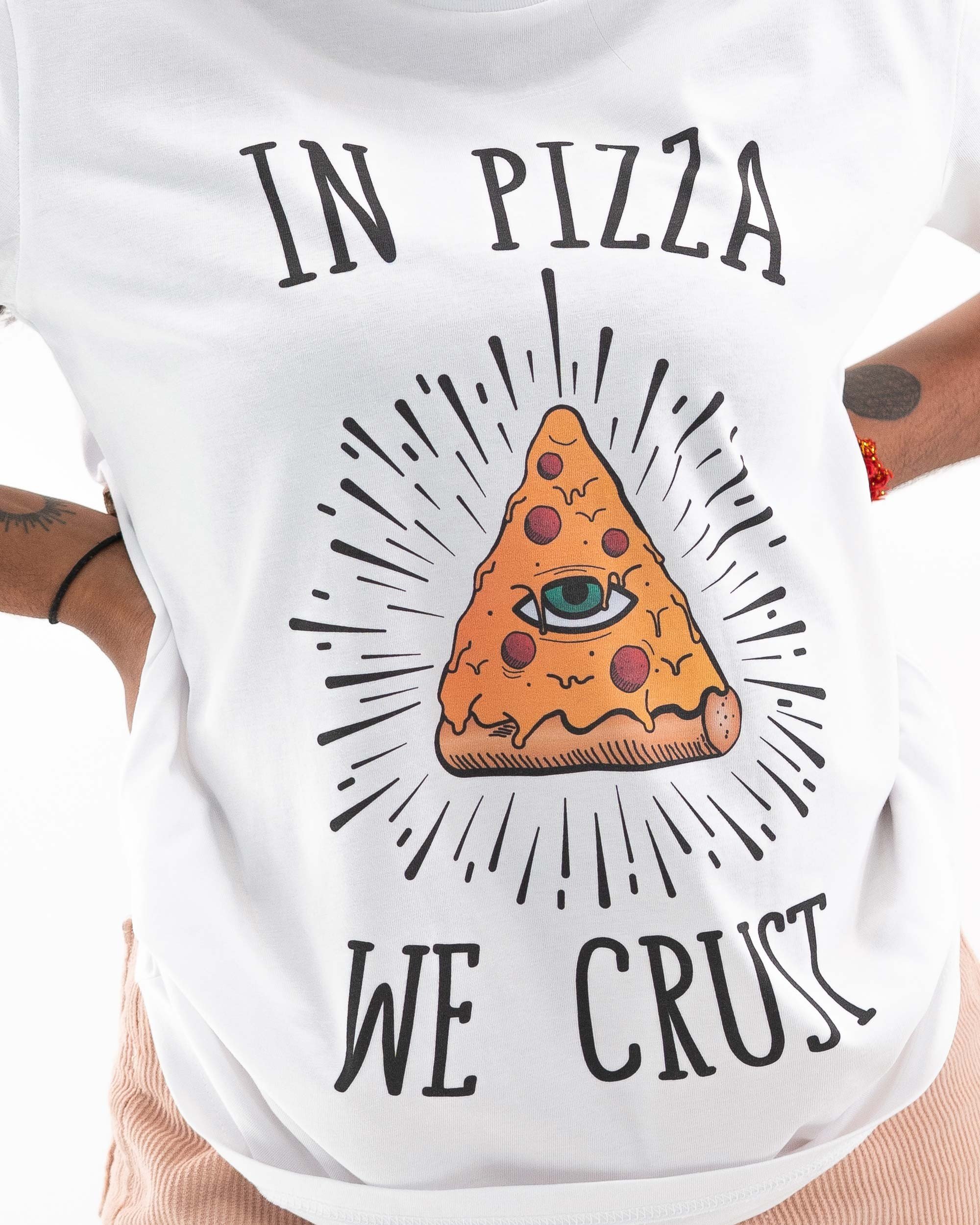 T-shirt In Pizza We Crust de couleur Blanc