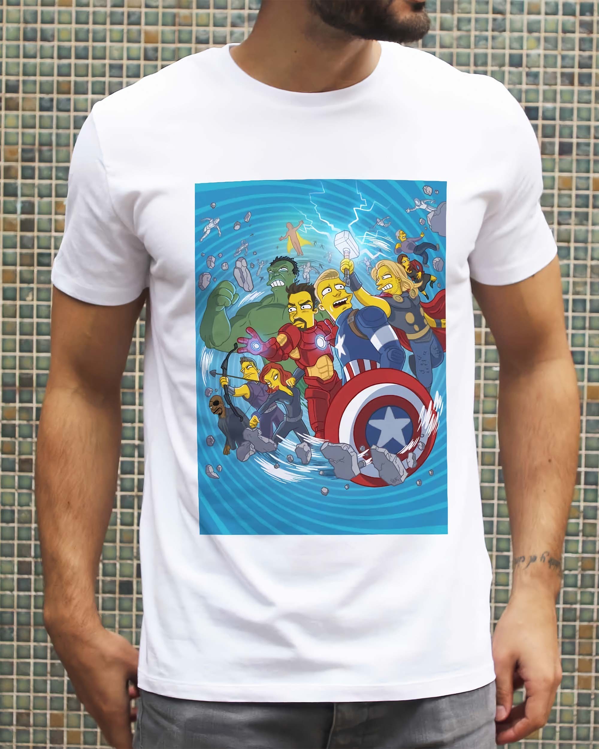 T-shirt Avengers Simpsonized de couleur Blanc par ADN