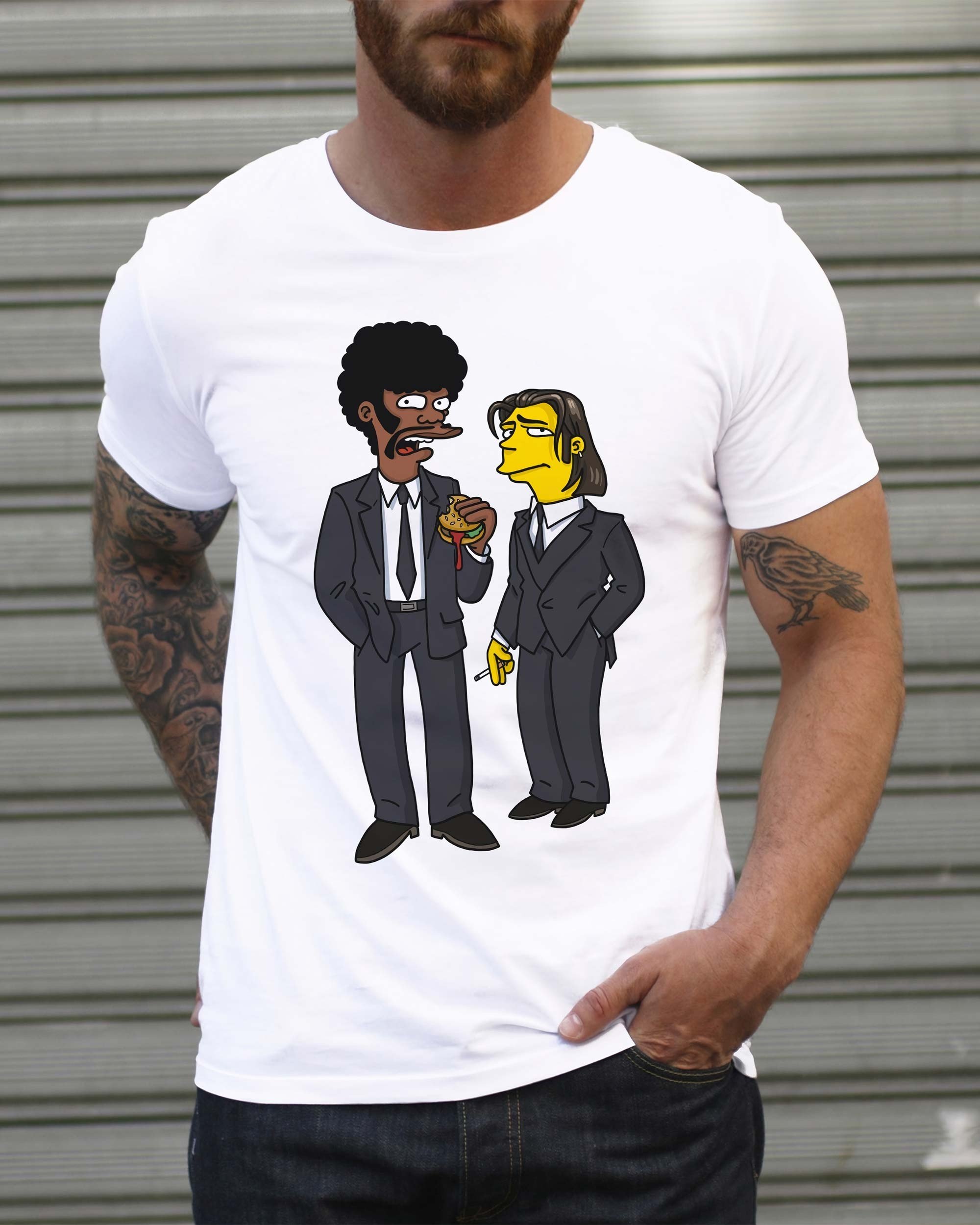 T-shirt Pulp Fiction Simpsonized de couleur Blanc par ADN